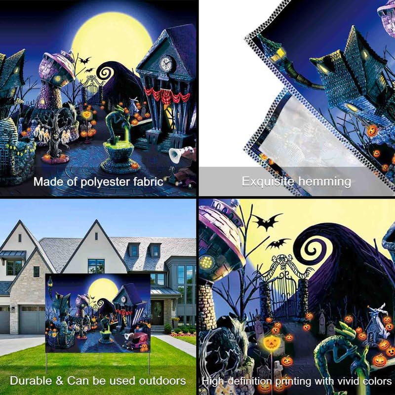 Zthmoe 10X8Ft Halloween Nightmare Themed Party Photography Backdrop Pumpkin Moon Town Background Birthday Baby Shower Christmas