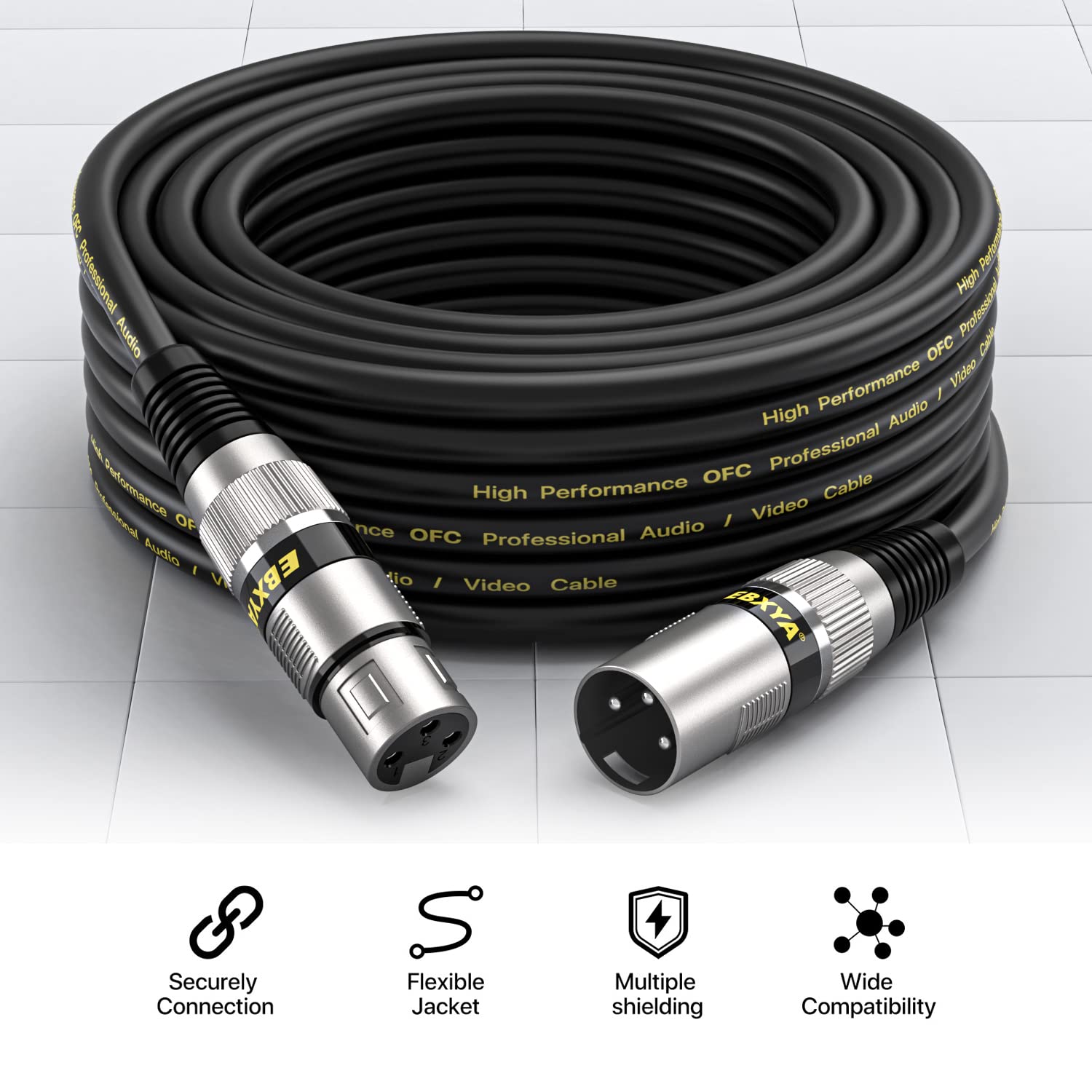 Ebxya Xlr Cable 25 Ft 2 Pack   Premium Balanced Dmx Cable With 3 Pin Xlr Male To Female Microphone Cable, Black