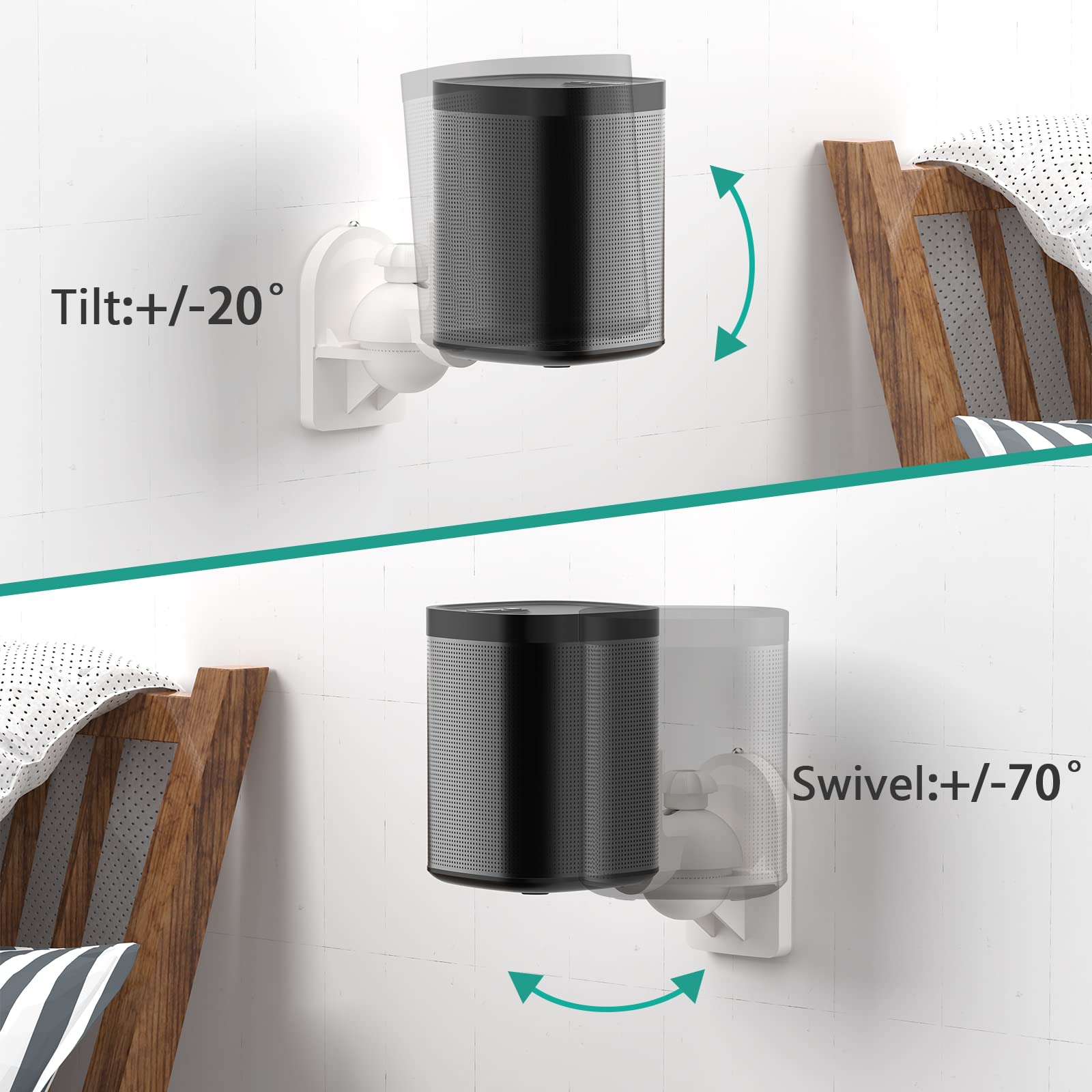 WALI Speaker Wall Mounts, Bookshelf Speaker Wall Mount Brackets, Surround Sound Speaker Mounts, Hold up to 7.7 lbs, (SWM402 W), 4 Pack, White