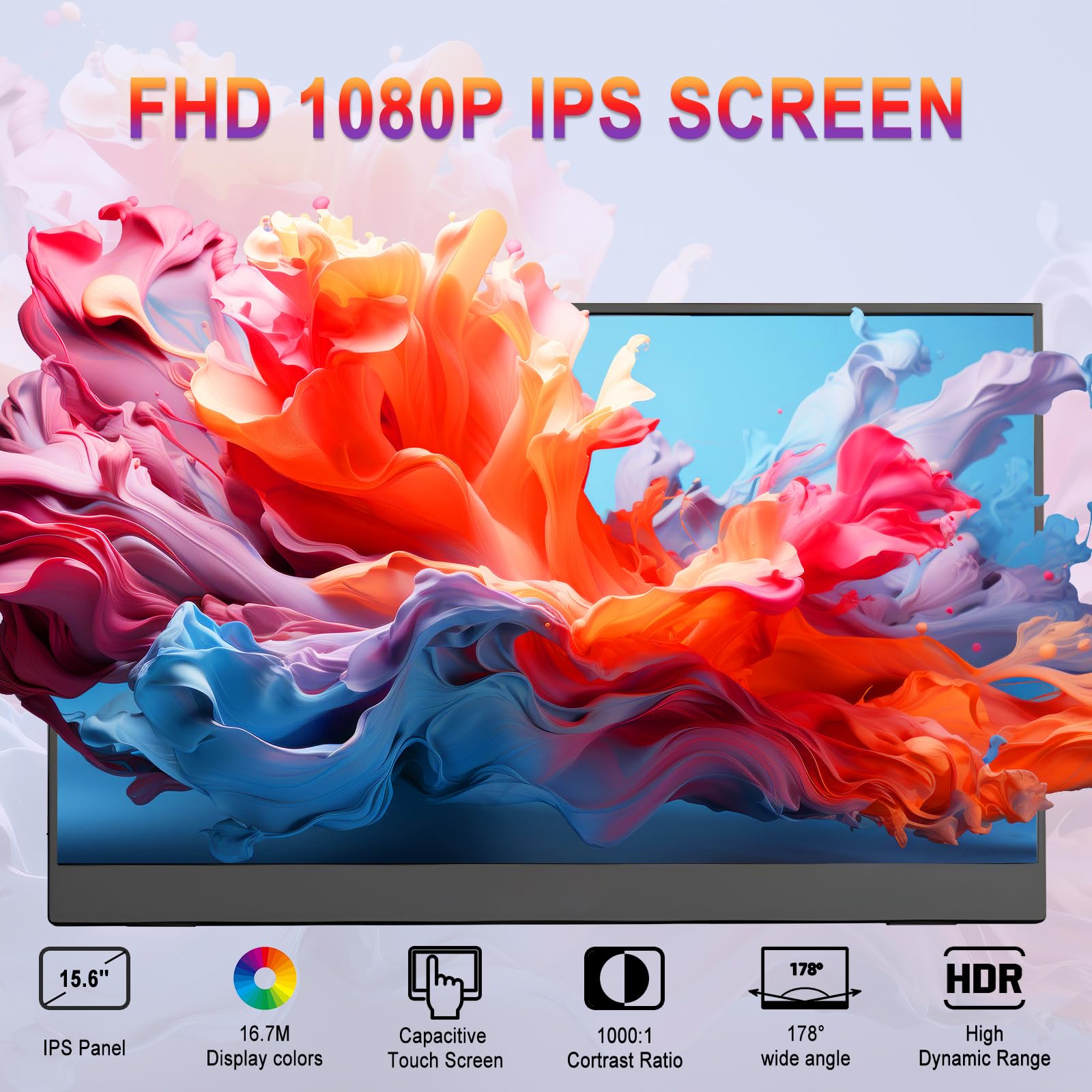 Aimuonos 15.6Inch Portable Monitor Touchscreen,Laptop Monitors Touch Screen Fhd Hdr Plug&Play Usb-C Hdmi Gaming Ips Display Trav