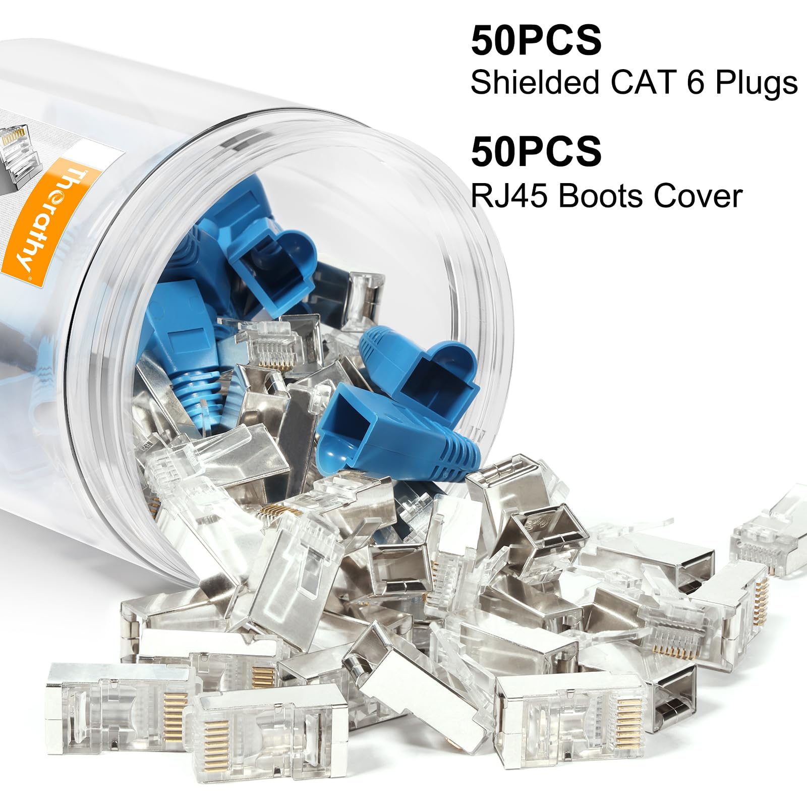 Kyrene Rj45 Connectors, 50Pcs Shielded Rj45 Pass Through Connector, Cat 6 Pass Through Rj45 Connectors Gold Plated 3 Prong 8P8C