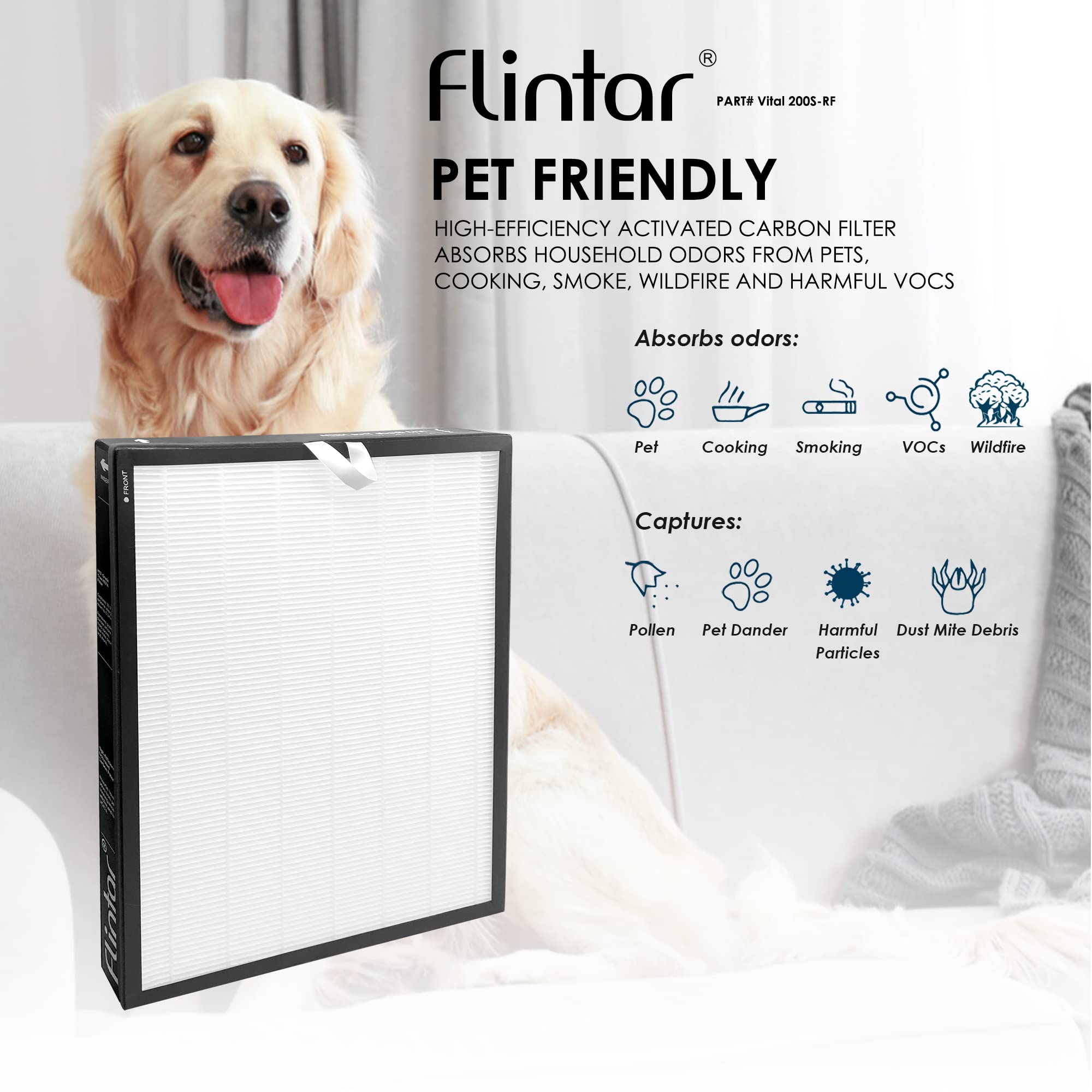 Flintar Vital 200S True Hepa Replacement Filter, Compatible With Levoit Vital 200S Air Purifier, H13 True Hepa + Activated Carbo