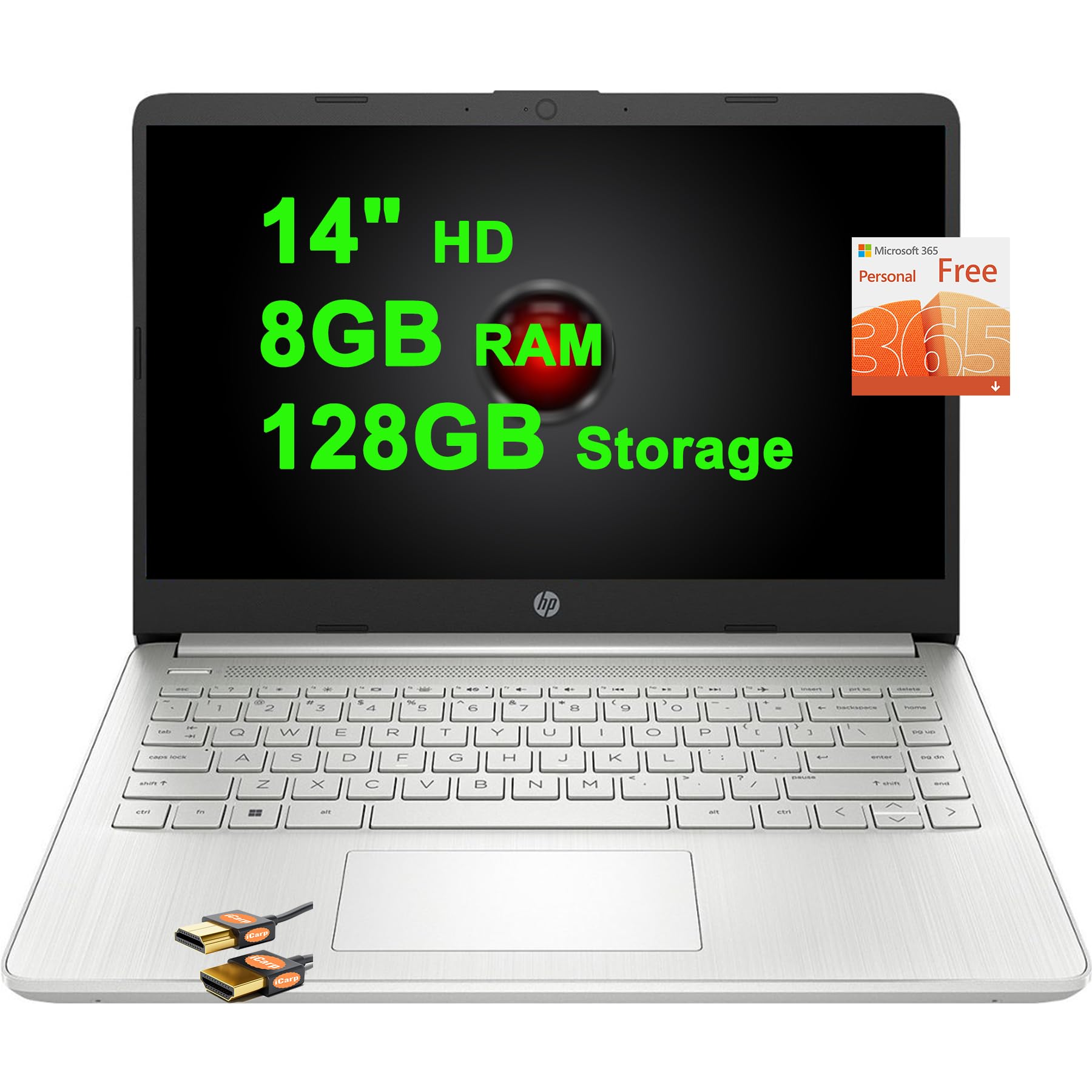 HP 14 Lightweight Business and Student Laptop 14 HD Anti-Glare Intel Celeron Quad-core N4120 8GB RAM 128GB eMMC USB-C Fast Charg