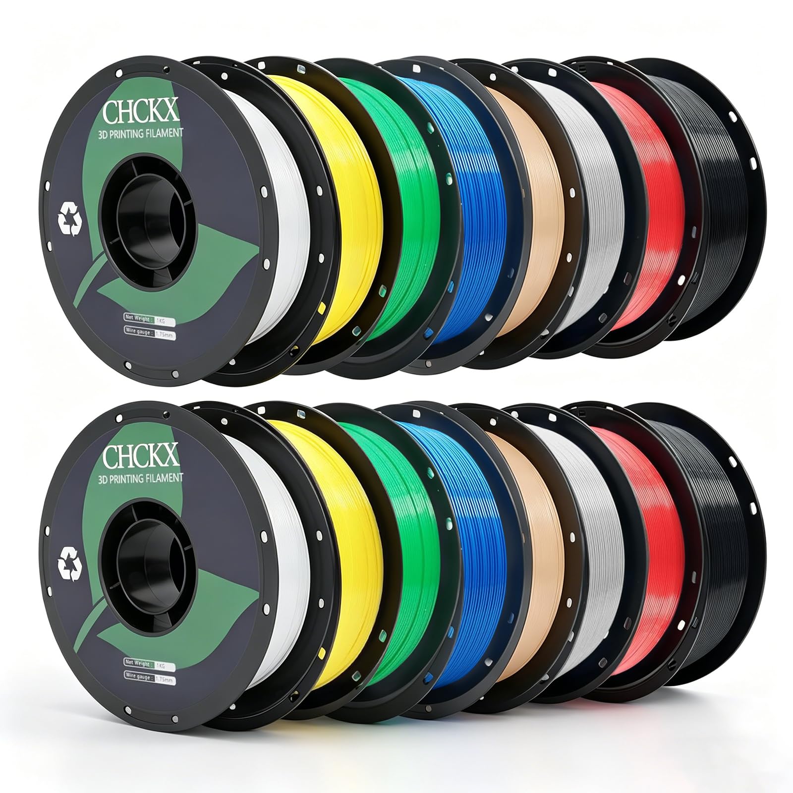 CHCKX 16KG PETG Filament Bundle, 3D Printer Filament Bulk 1.75 mm Fit for Most 3D Printers,2black+2white+2grey+2red+2green+2blue