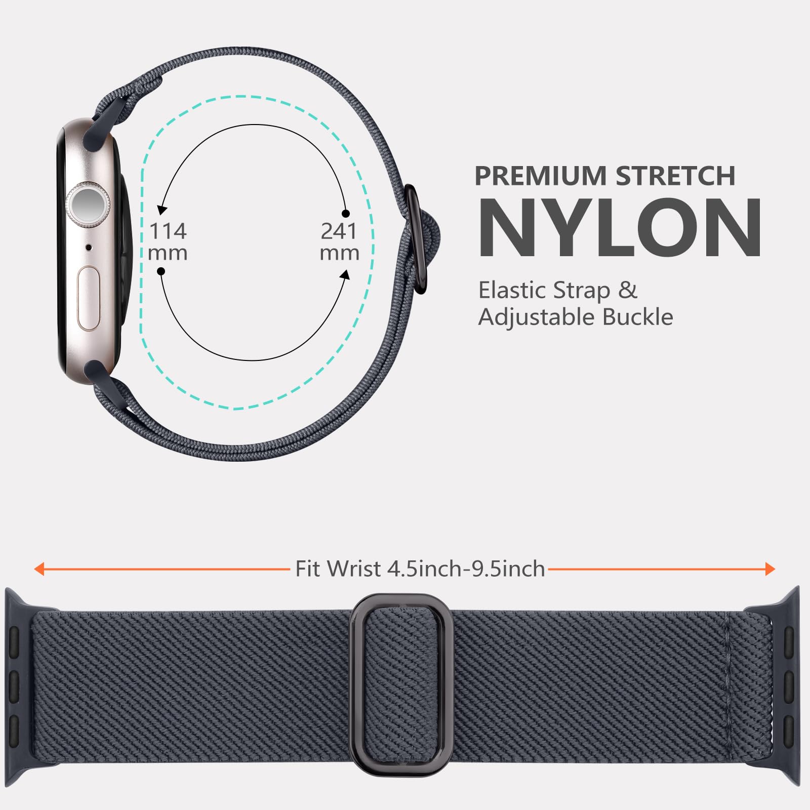 Maledan Stretchy Solo Loop Compatible With Apple Watch Band 45Mm 44Mm 42Mm 49Mm Women Men, Soft Nylon Elastic Strap Wristband Fo