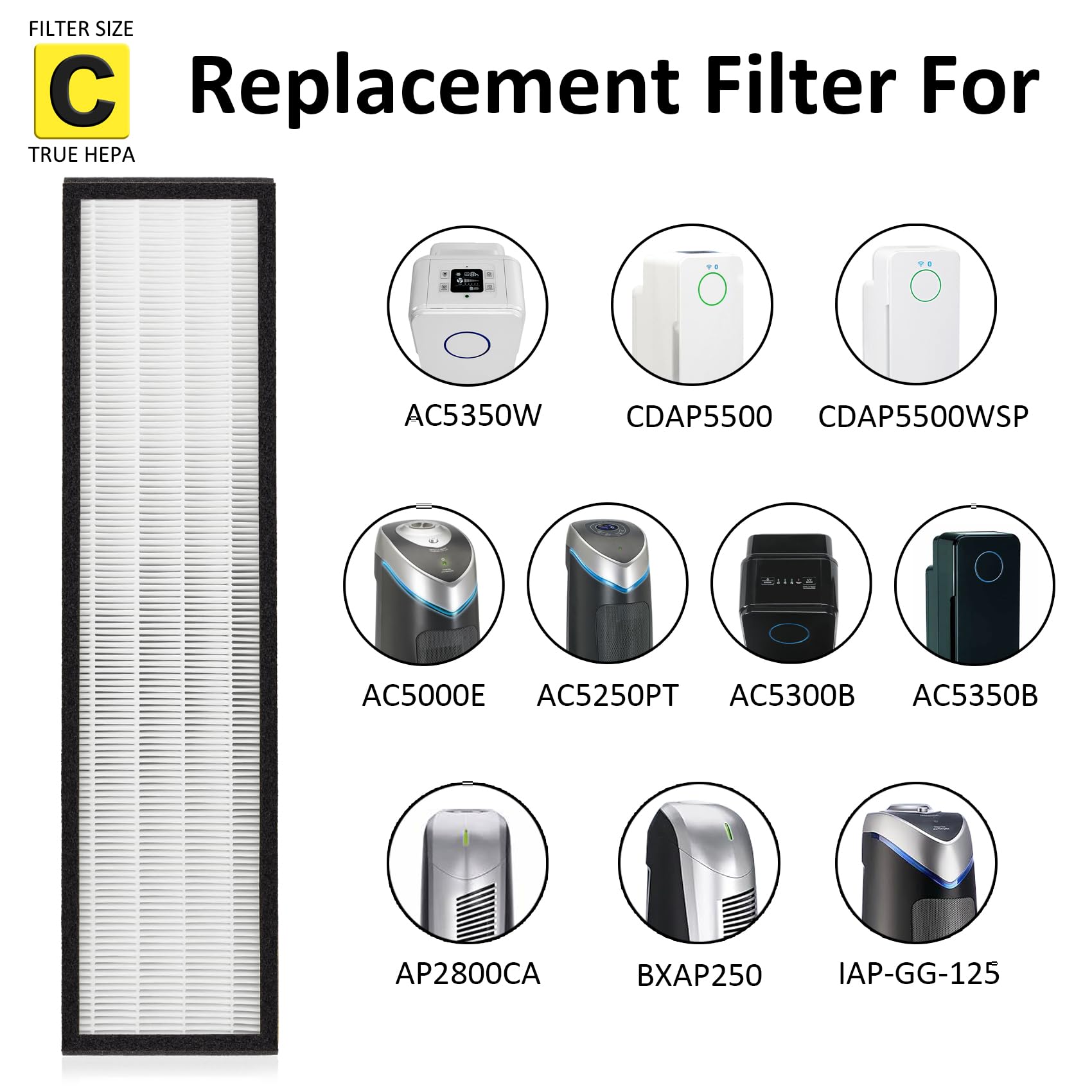 2 Pack Flt5000 Filter C For Guardian Air Purifier, Filter Replacement Compatible With Ac5000, Ac5000E, Ac5250Pt, Ac5350B, Ac5350