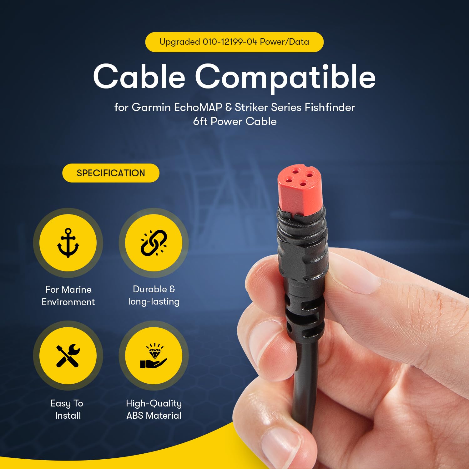 Sunluway Upgraded 010 12199 04 Power/Data Cable Compatible For Garmin Echomap & Striker Series Fishfinder, 6Ft Power Cable With