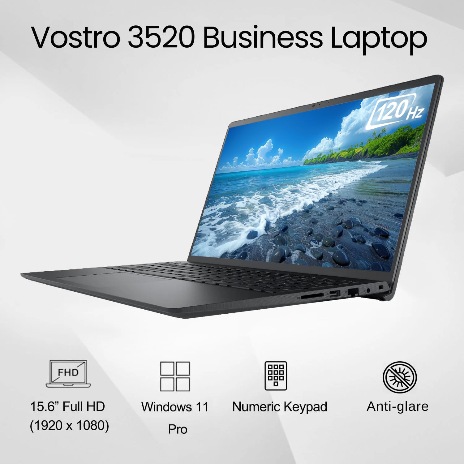 Dell Vostro 3520 15.6'' Fhd Laptop, Intel Core, Anti Glare Display(120Hz, 1920 X 1080), Sleek & Lightweight, Sd Card Reader, Web