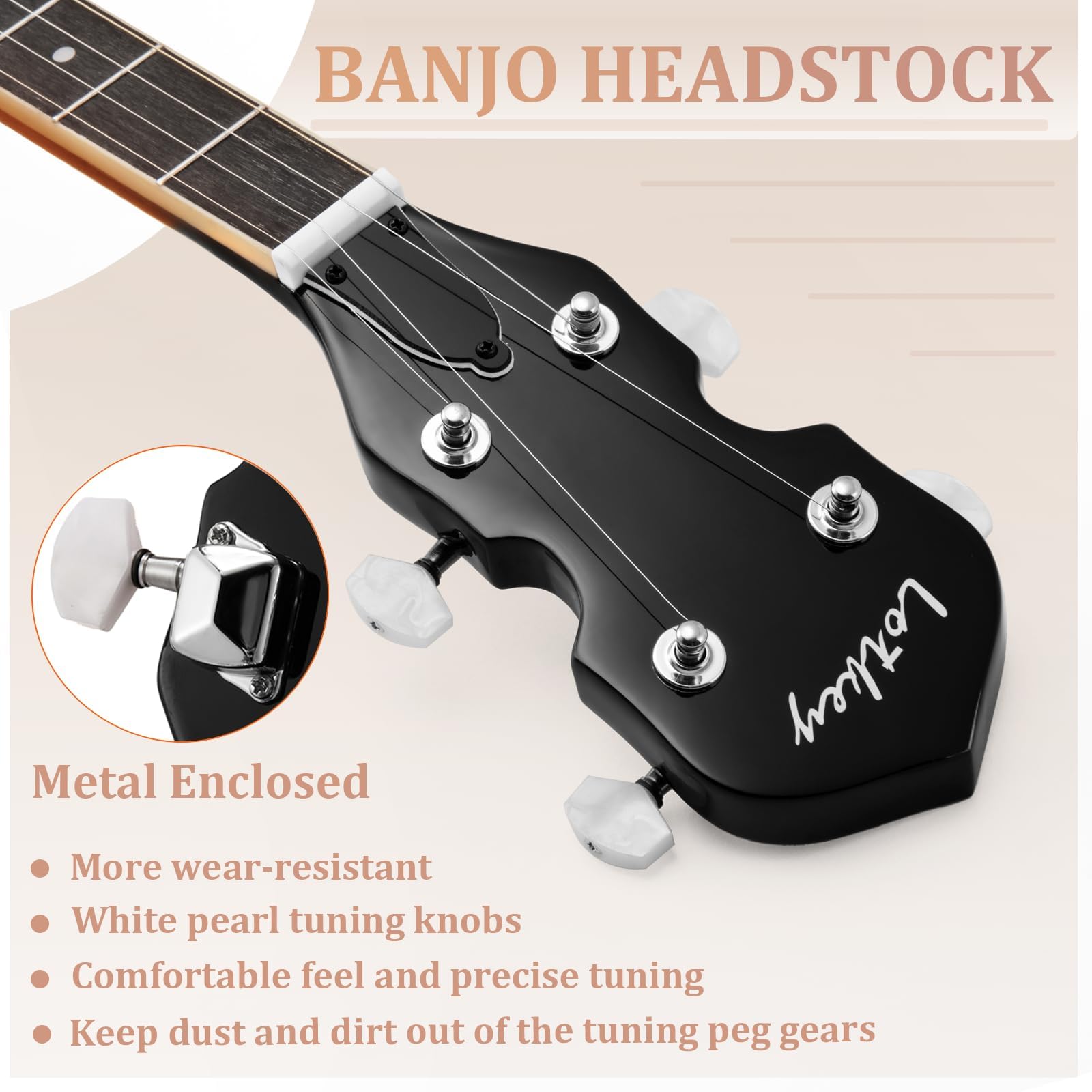 Lotkey 38-Inch 5 String Banjo, Remo Drum Head Full Size Banjos, Resonator And Open-Back Dual Styles With Beginners Manual, Banj