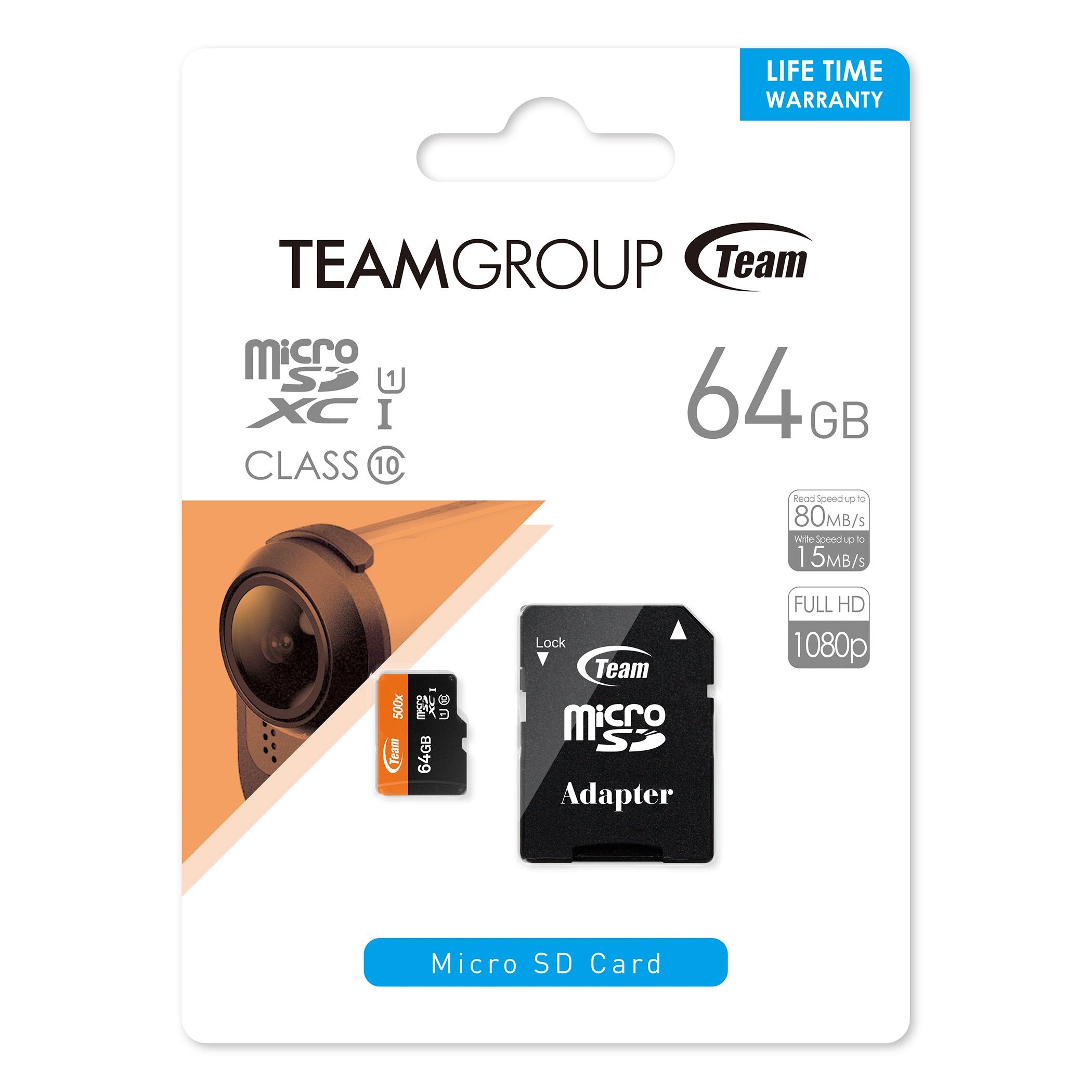 Team 64Gb Microsdxc Uhs I/U1 Class 10 Memory Card With Adapter, Speed Up To 80Mb/S (Tusdx64Guhs03)