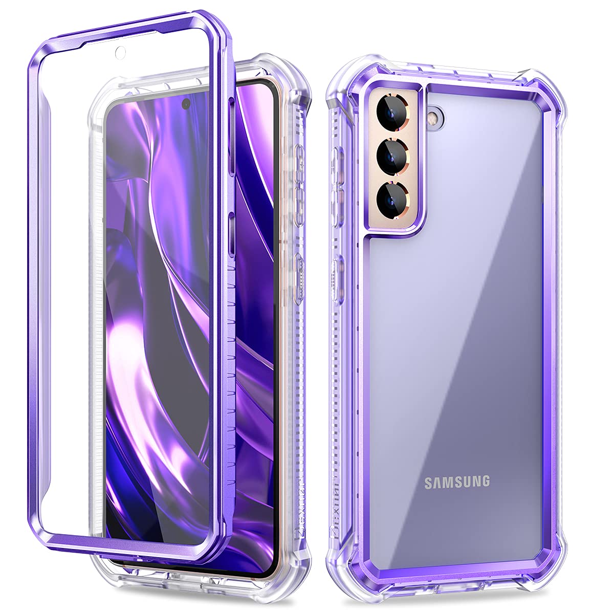 Dexnor Compatible With Samsung Galaxy S21 Case With Screen Protector Electroplated Frame Clear Back Cover Rugged 360 Full Body P