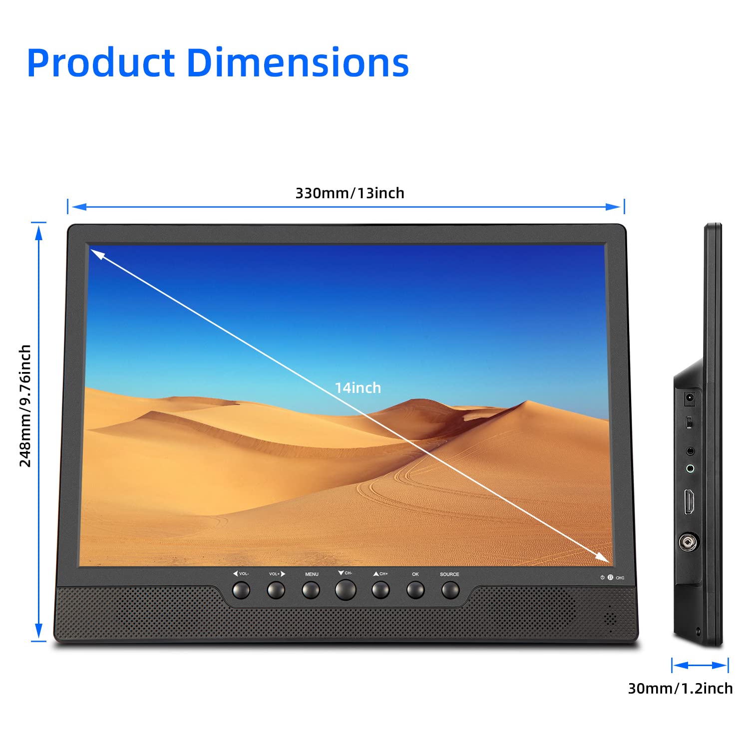 Othoig Portable Tv,14Inch Small Kitchen Tv With Battery Hdmi,Usb,Av Slot And Antenna,12 Volt Car Cable/Ac For Rv Car/Camping(Us