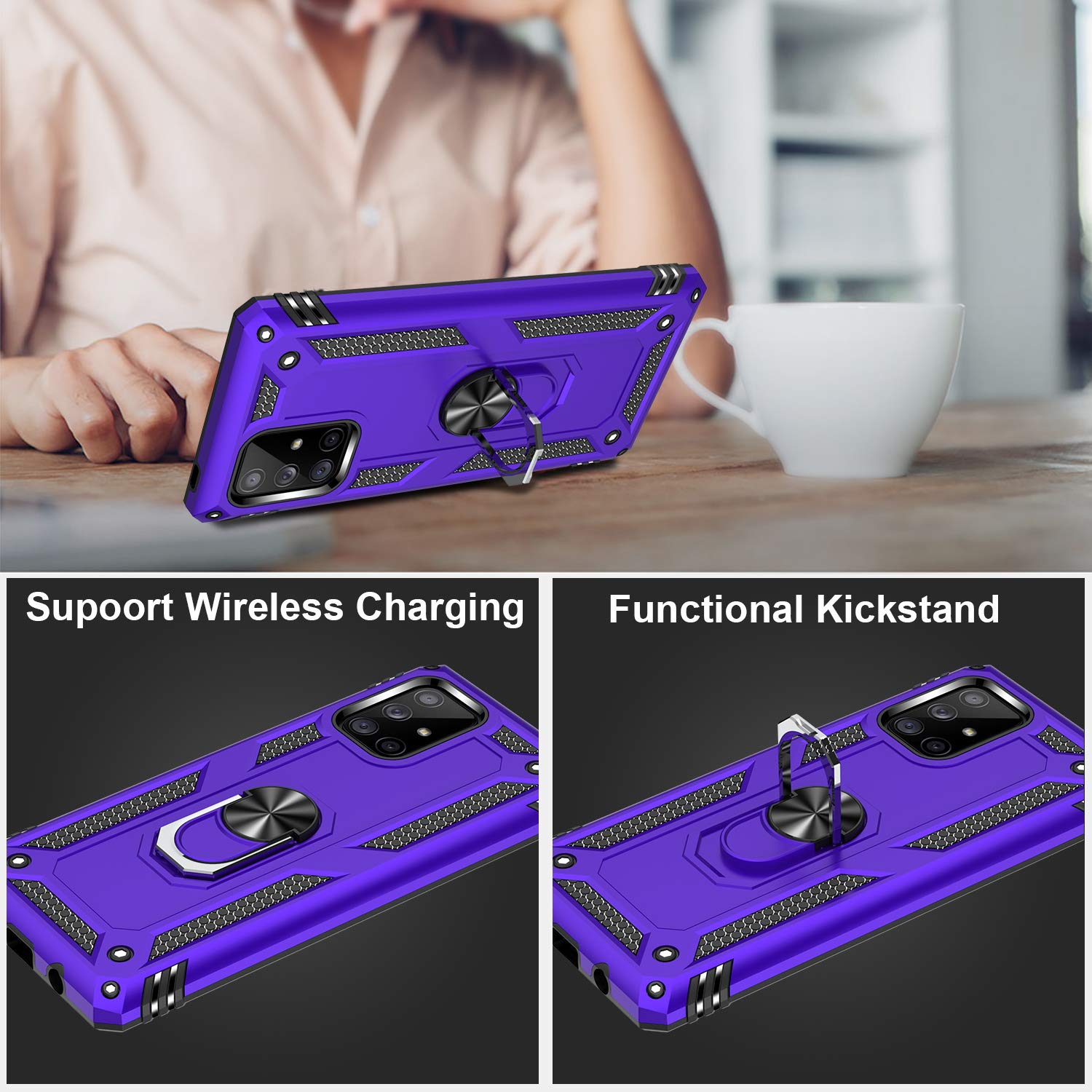 Lumarke Galaxy A51 5G Case,Pass 16Ft. Drop Tested Military Grade Cover With Magnetic Ring Kickstand Compatible With Car Mount Ho