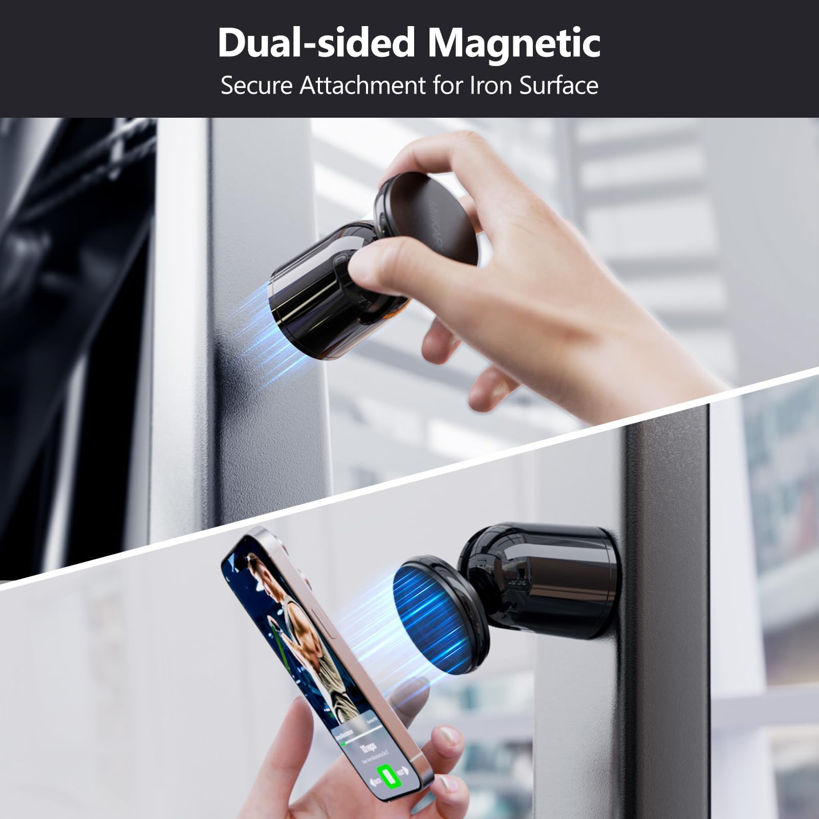 Miikare Dual Magnetic Phone Holder For Magsafe, Strong Magnets Gym Phone Holder Mount, 360 Rotation Adjustable, Hands Free Cell