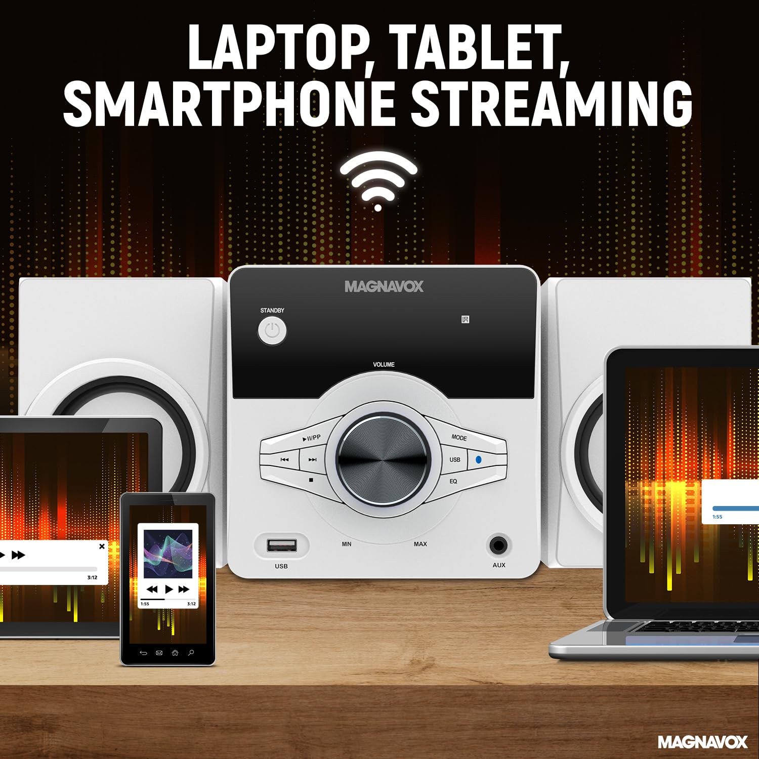 Magnavox Mm442 3 Piece Top Loading Cd Shelf System With Digital Pll Fm Stereo Radio, Bluetooth Wireless Technology, And Remote C