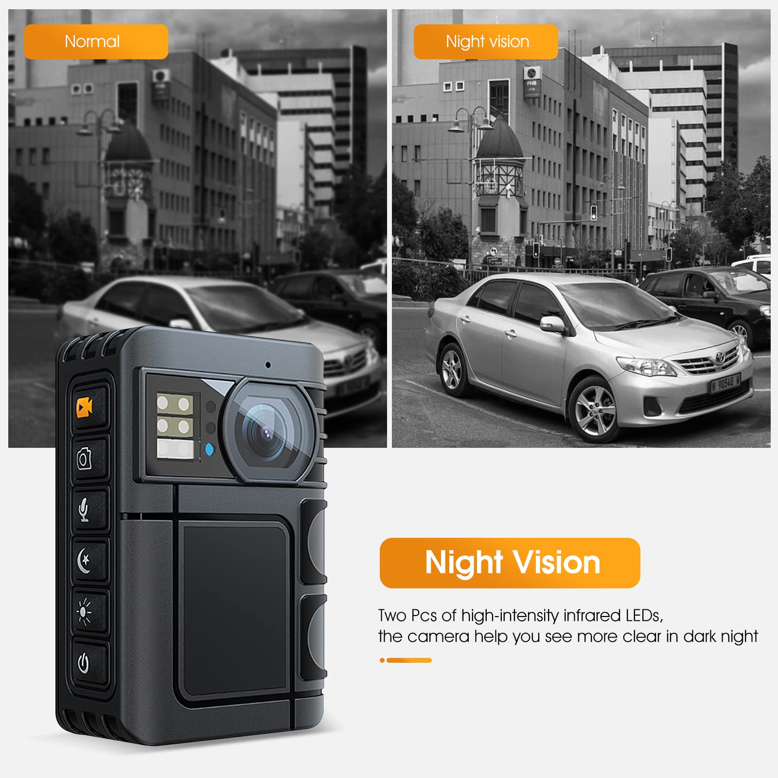 Oncheer 1080P Police Body Camera: Portable Night Vision Video Cam With 64G Sd Card, Waterproof Wearable Security Bodycam, Loop R