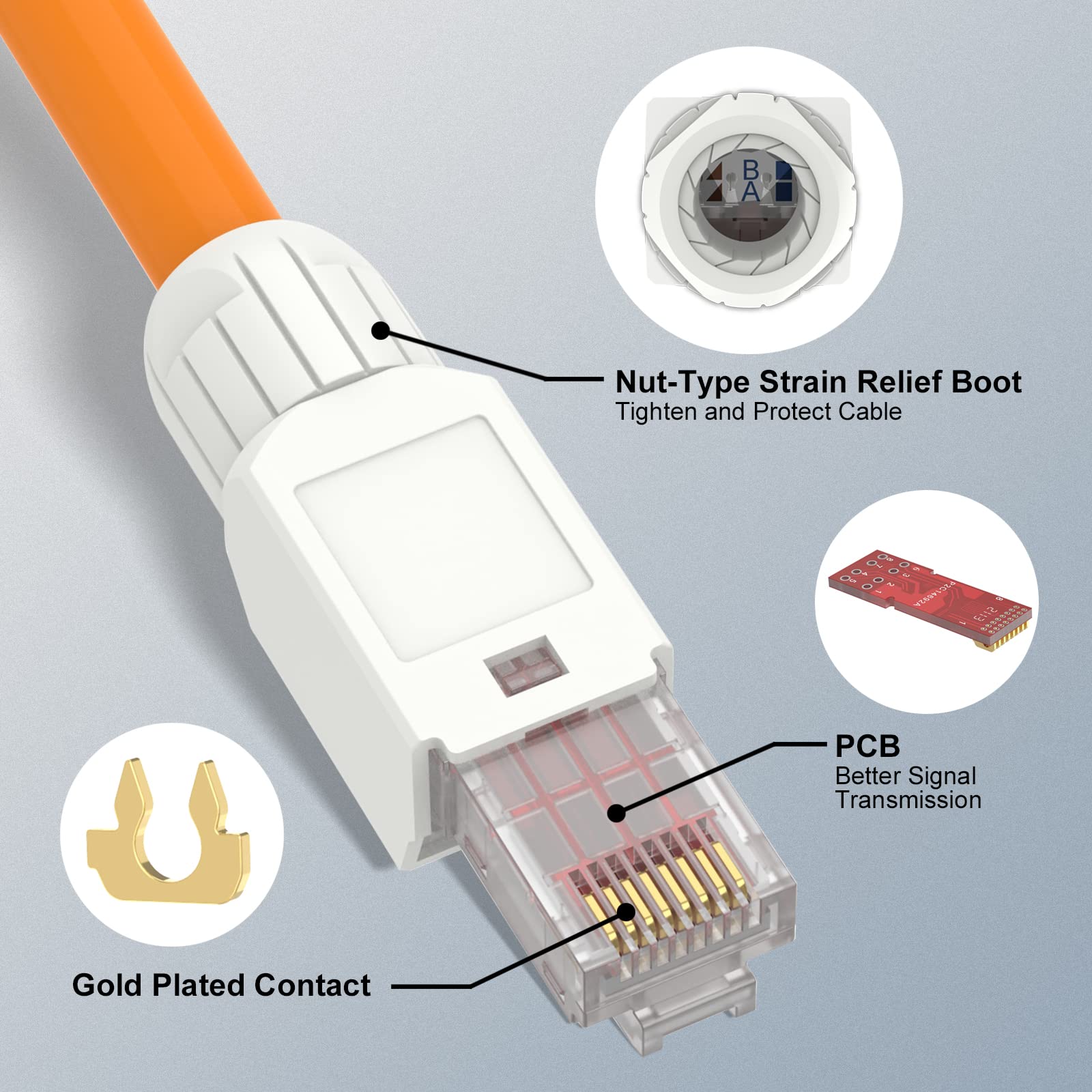 Vcelink Tool Free Rj45 Connector, Cat6A Field Termination Plug, Gold Plated Modular Plug, Utp Cat6A Connector Tool Less For Cat6