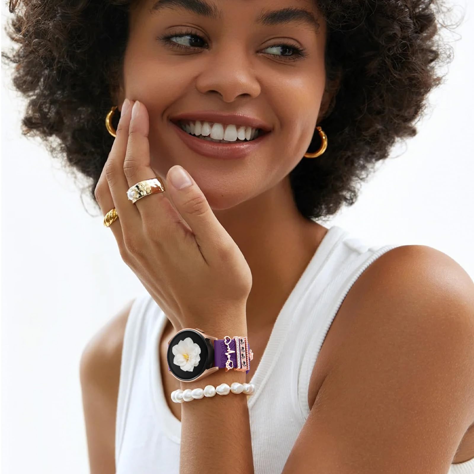 Daqin Flower Engraved Band Compatible With Samsung Galaxy Watch 7 Band/Fe 6 5 4 40Mm 44Mm,Galaxy Active 2, 20Mm Watch Band Soft