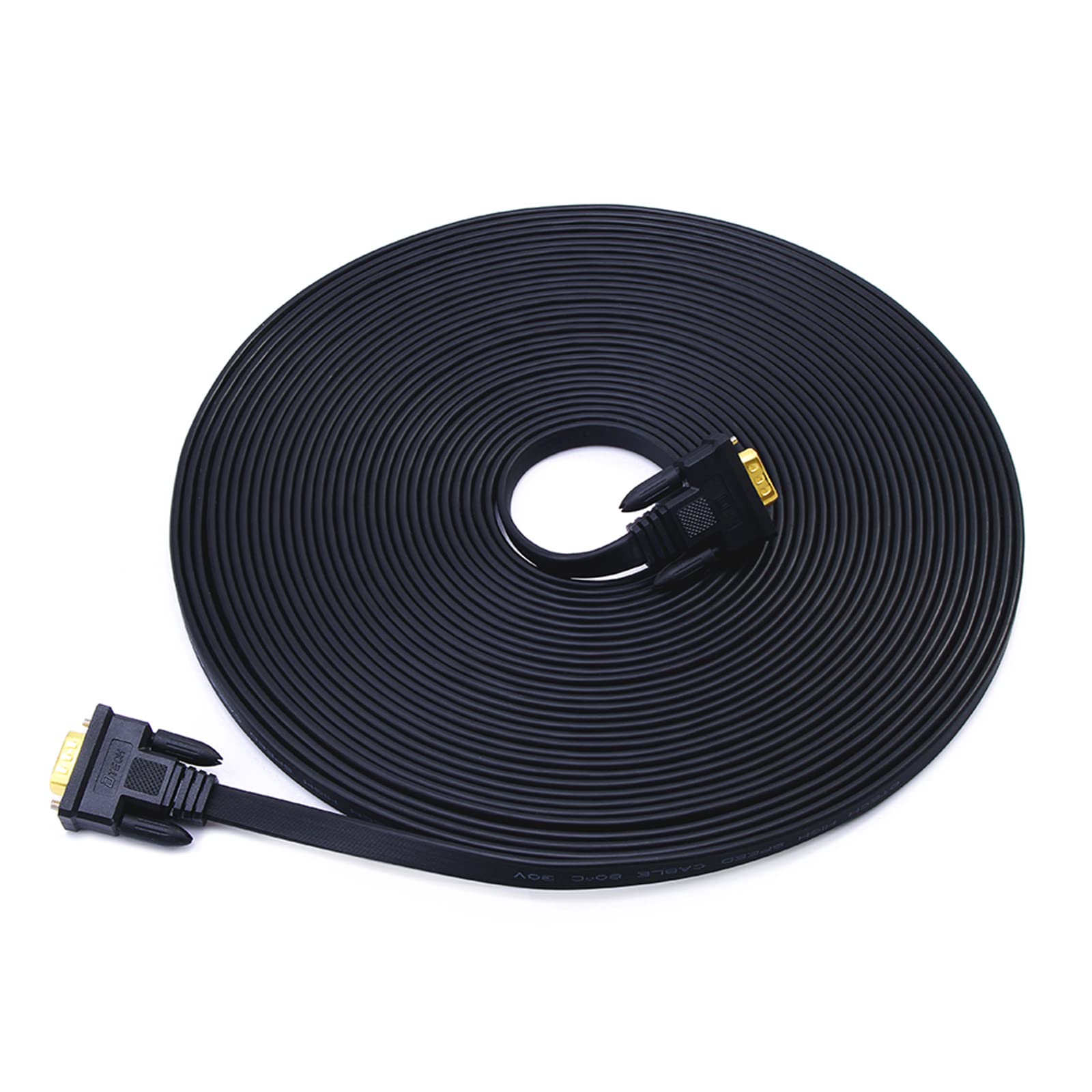 Dtech 65Ft Extra Long Vga To Vga Cable For Computer Monitor 15 Pin Male To Male Flat Vga Cord Full Hd Video (20 Meter, Black)