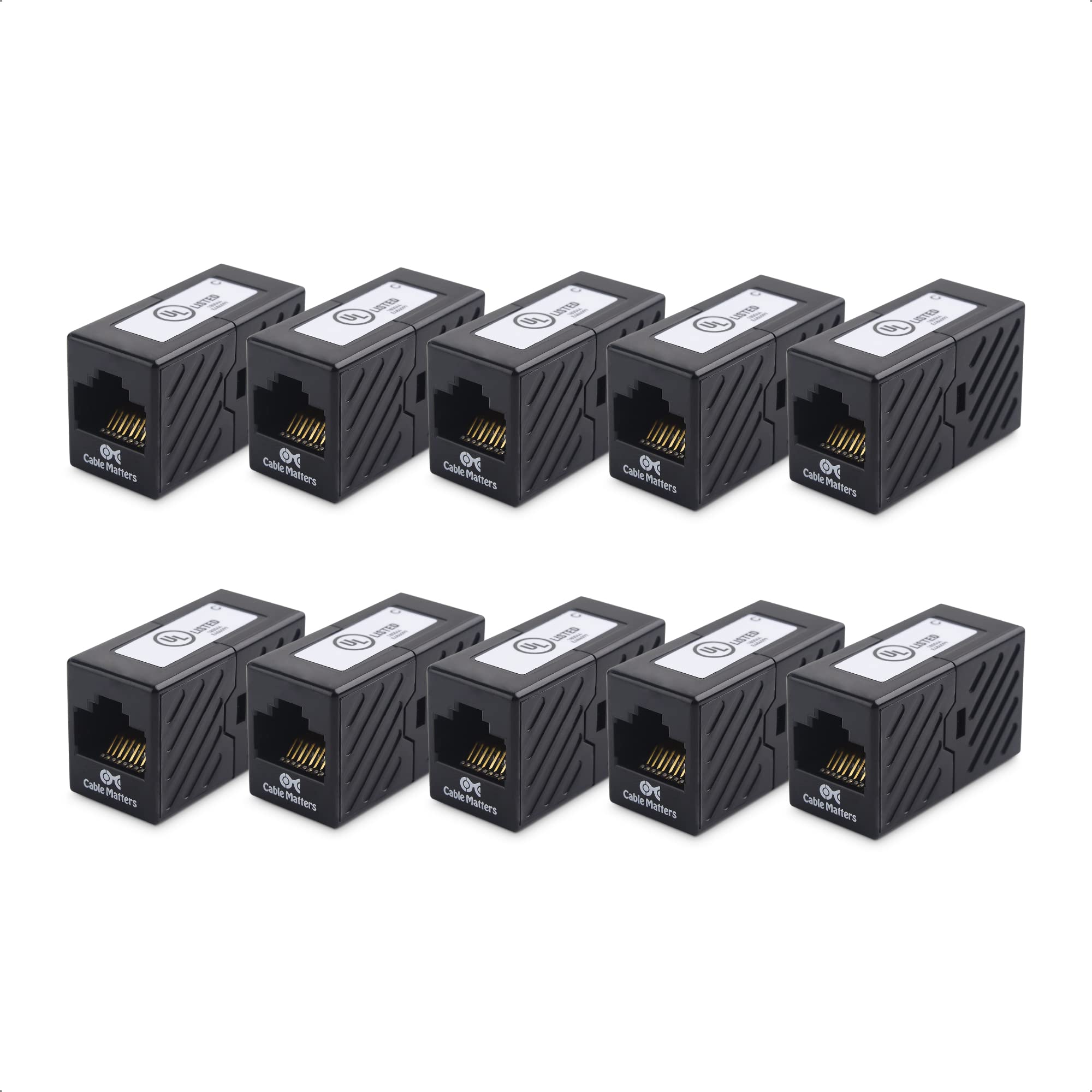 Cable Matters [UL Listed] 10 Pack 10Gbps Cat 6 Ethernet Coupler (RJ45 Coupler, Cat6 Coupler, Ethernet Extender Adapter) in Black, Compatible with Cat6A, Cat5e