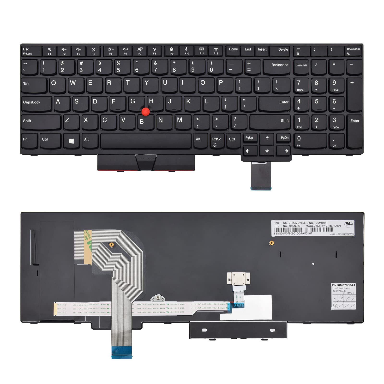 Sunmall Replacement Keyboard Compatible With Lenovo Ibm Thinkpad P51S P52S T570 T580 P/N: 01Hx259 01Hx219 Sn20P41521 With Frame
