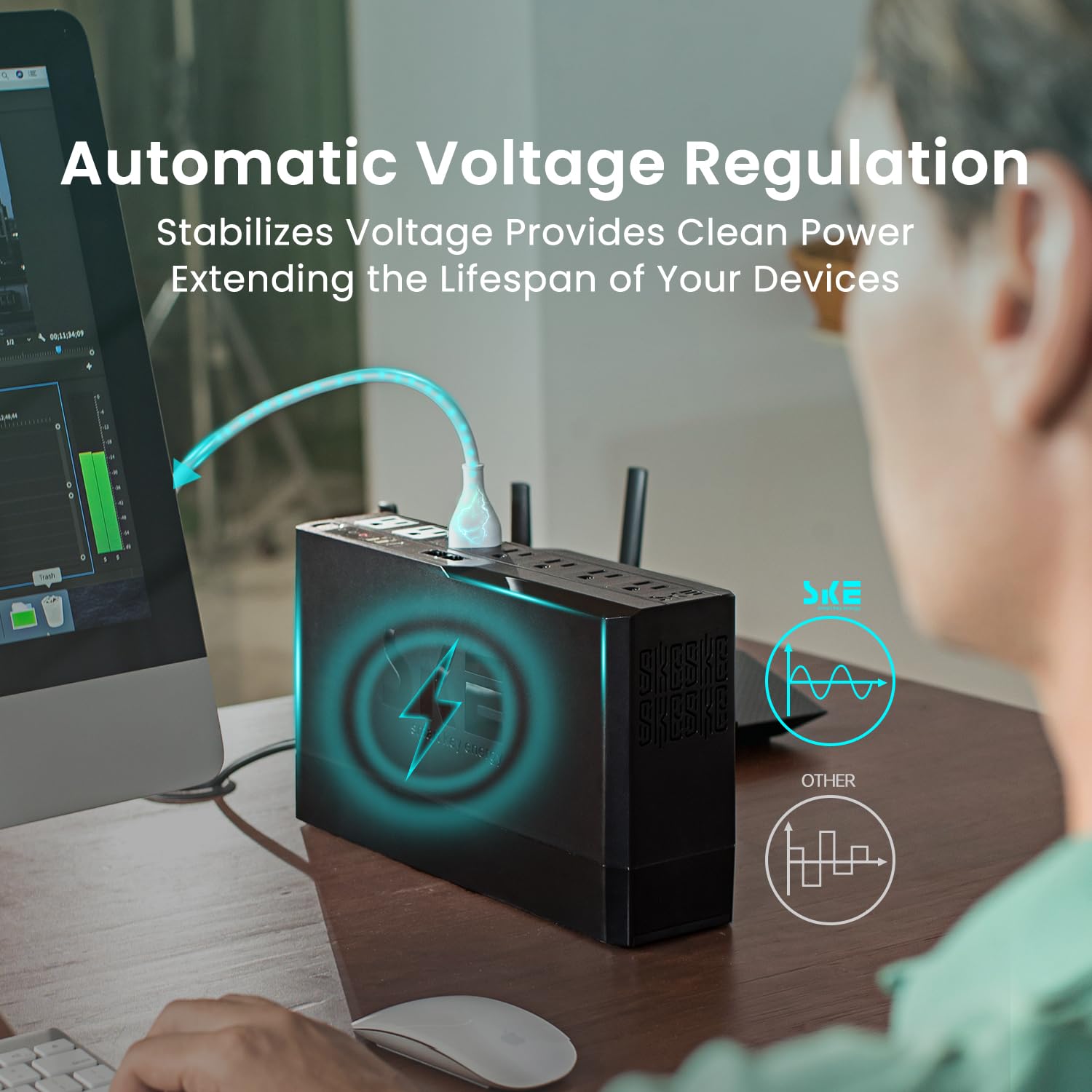 Ske Compact Size 425Va/240W Ups Battery Backup & Surge Protector For Computer Ups Uninterruptible Power Supply Ups Phoenix Vl425