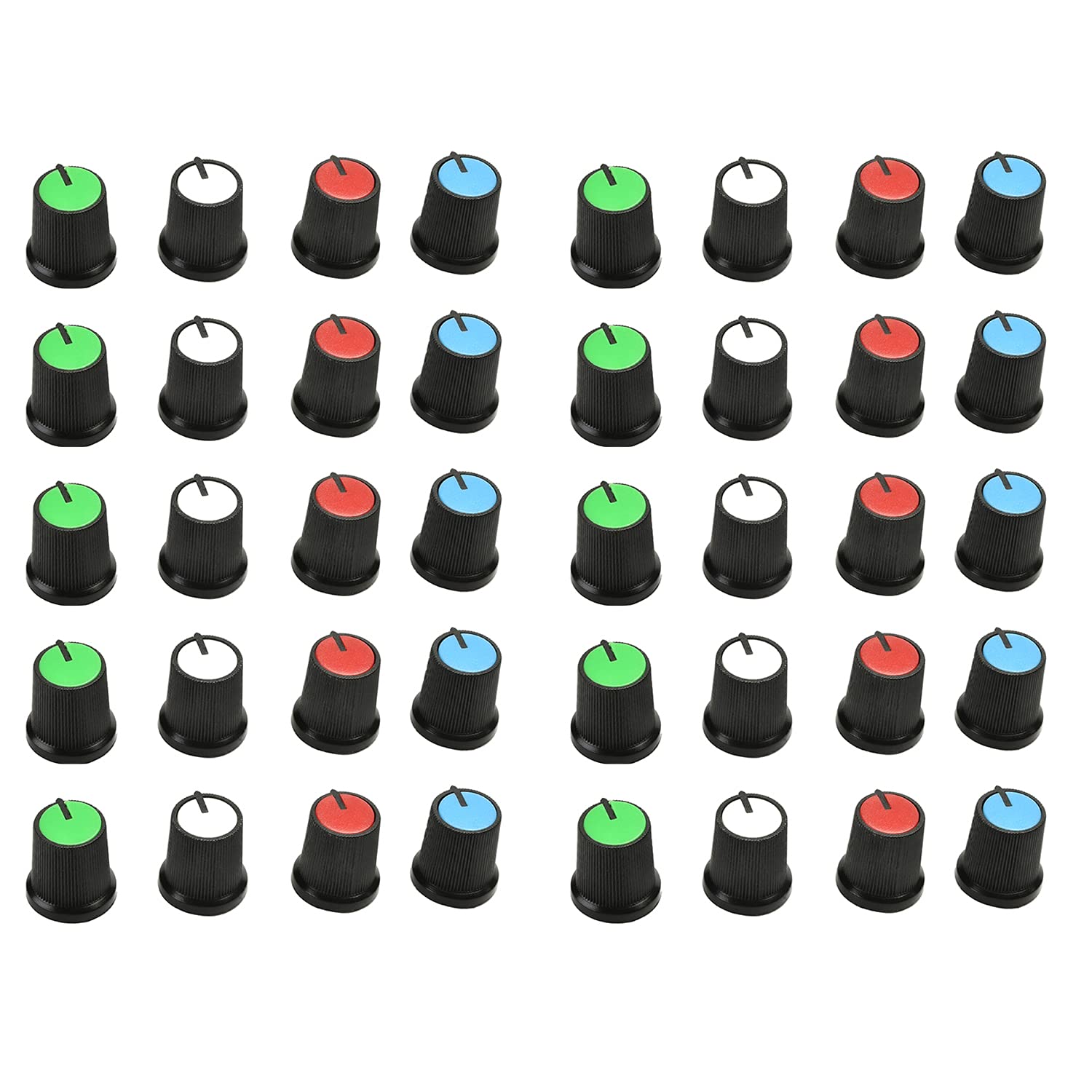 Fielect 60Pcs Potentiometer Control Knob 6Mm Potentiometer Volume Control Rotary Knob Cap 15X15Mm Rotary Potentiometer Knob Cap White And Green And Blue And Red