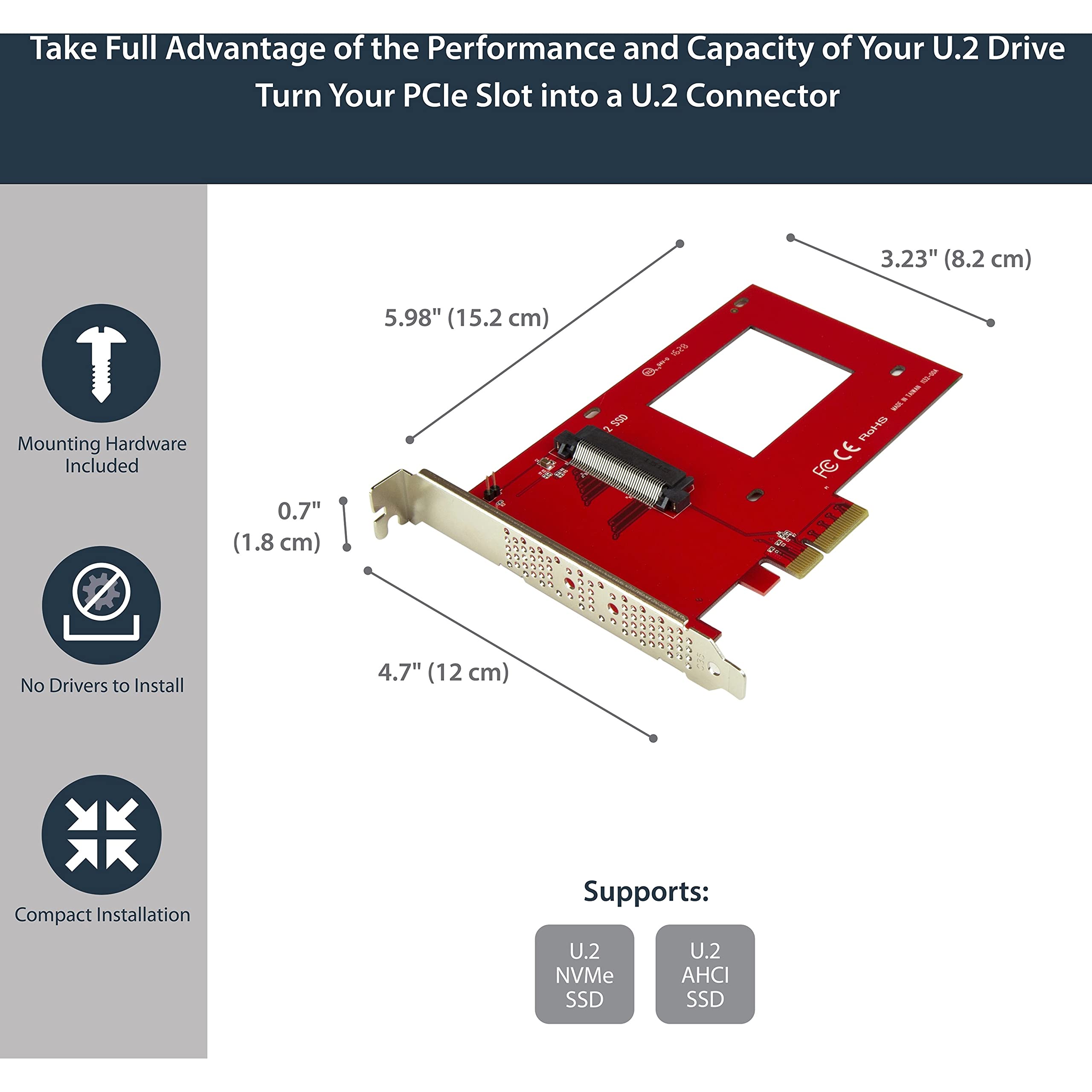 Startech.Com U.2 To Pcie Adapter - X4 Pcie - For 2.5 U.2 Nvme Ssd - Sff-8639 Pcie Adapter - U.2 Ssd - Pcie Ssd - U.2 Drive , Taa