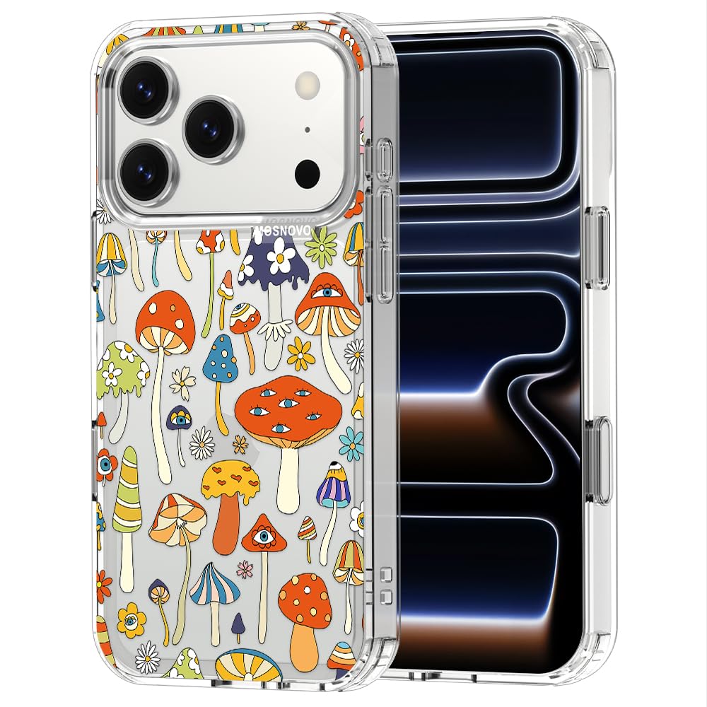 MOSNOVO for iPhone 17 Pro Case | Military Grade 6.6ft Drop Tested | Camera Control | Clear with Mushroom Art Design