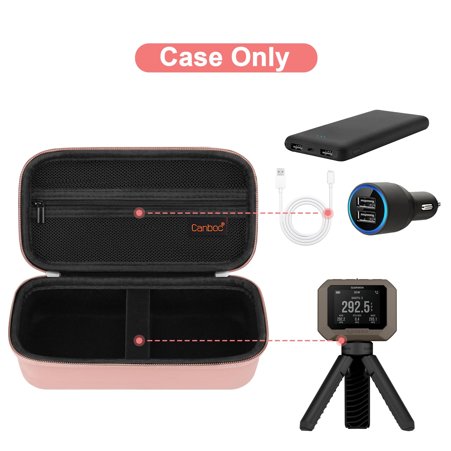 Canboc Carrying Case Compatible With Garmin Xero C1 Pro Compact Chronograph, Mesh Pocket Fit Cable, Portable Charger, Power Bank