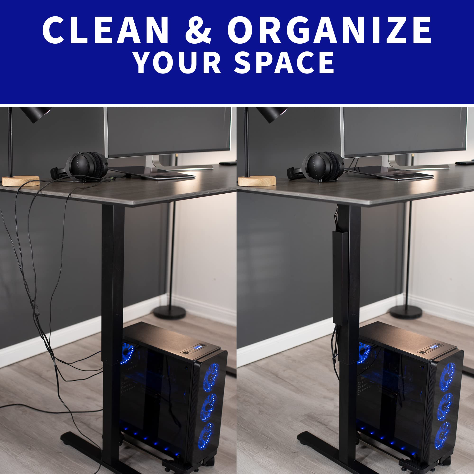 VIVO Steel Magnetic 14 inch Cable Management Channel for Under Desk Leg, No Drill Cord Organizer for Home Office, Black, DESK AC01 1MB