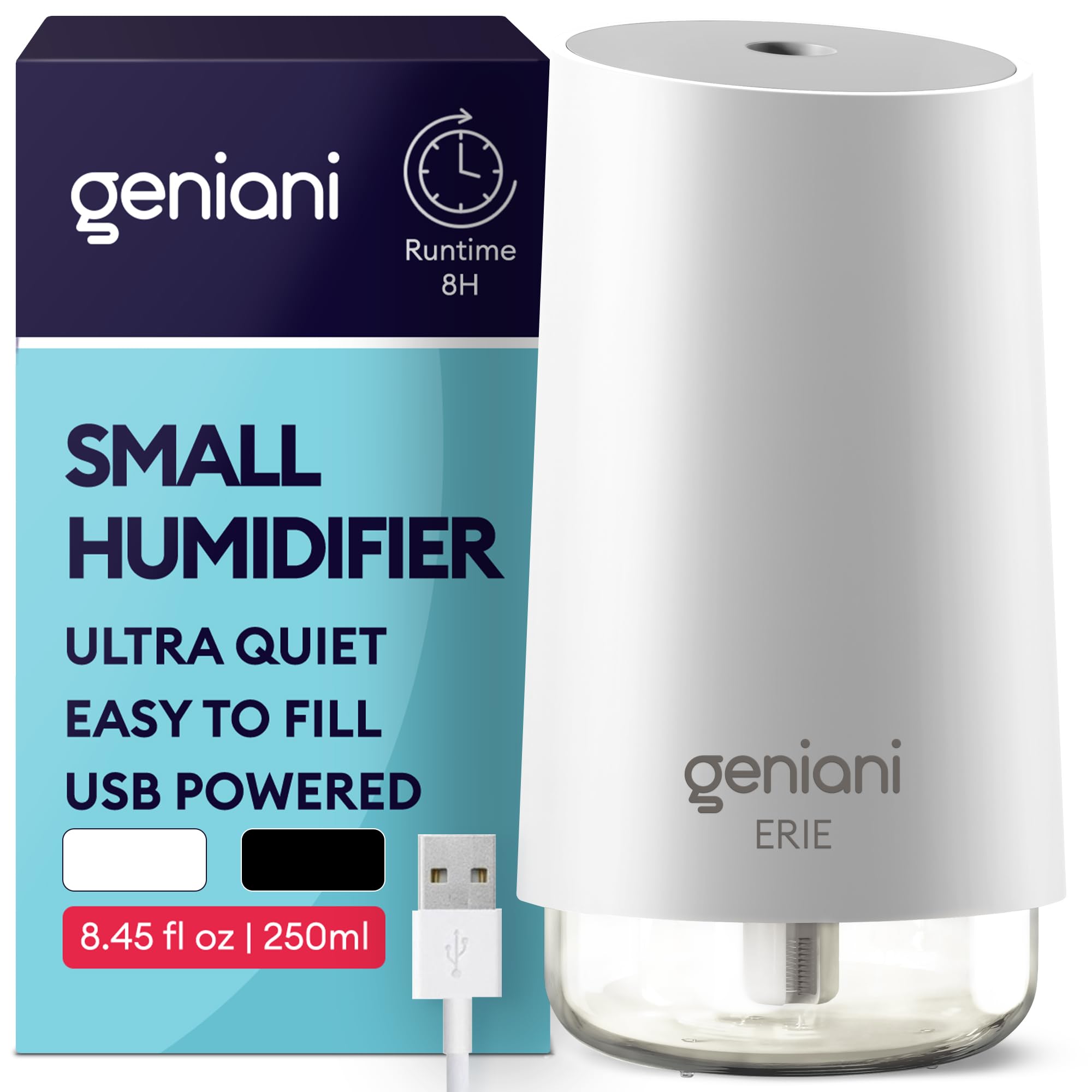 GENIANI Portable Cool Mist Humidifiers for Bedroom & Office - Ultrasonic Humidifier for Home, Baby, Small Room with Auto Shut Of
