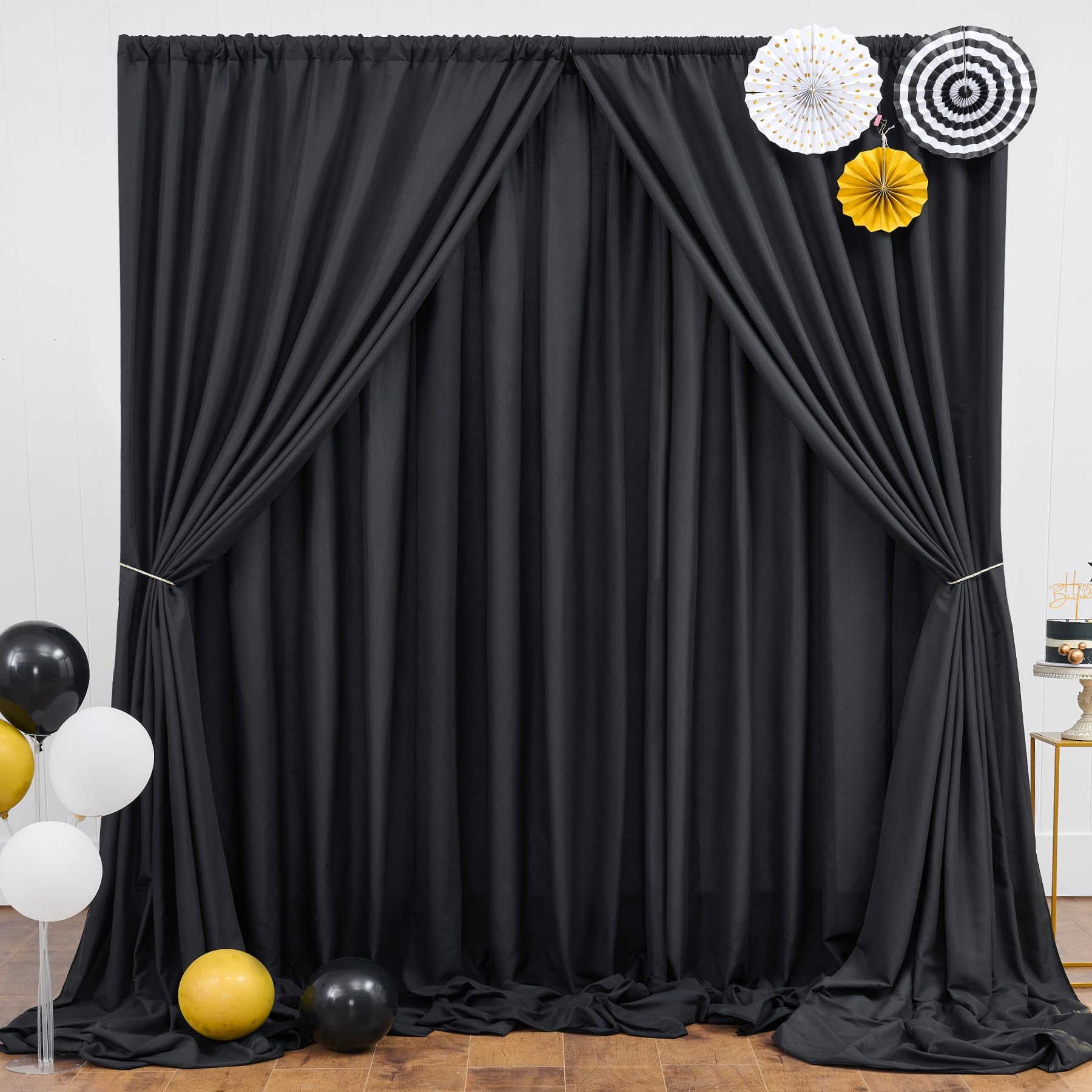 20Ft X 10Ft Black Backdrop Curtain Panels For Parties, Thick Wrinkle Resistant Polyester Wedding Backdrop Drapes For Birthday Ph