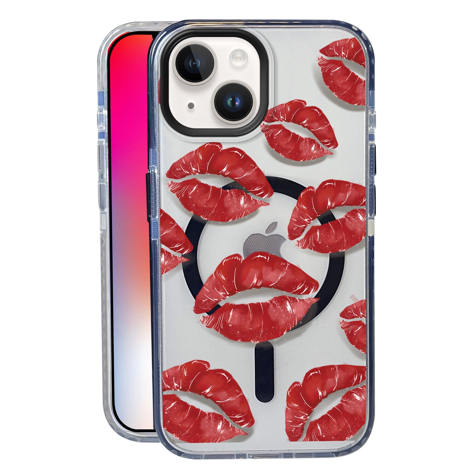 Nimeey Lipstick Kisses for iPhone 15 Case,MagSafe Compatible,Matte Soft Slim Shockproof Cover,Anti-Fingerprint,Anti-Yellowing,An