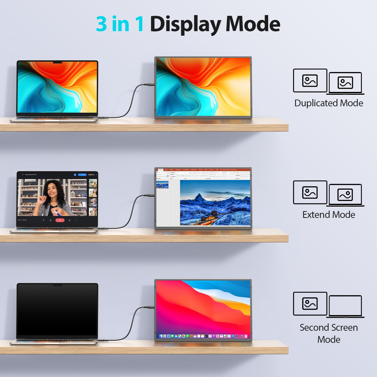 WESTHOD 16.2'' Portable FHD Monitor, USB-C/HDMI, Retractable Stand, Black, Model N2