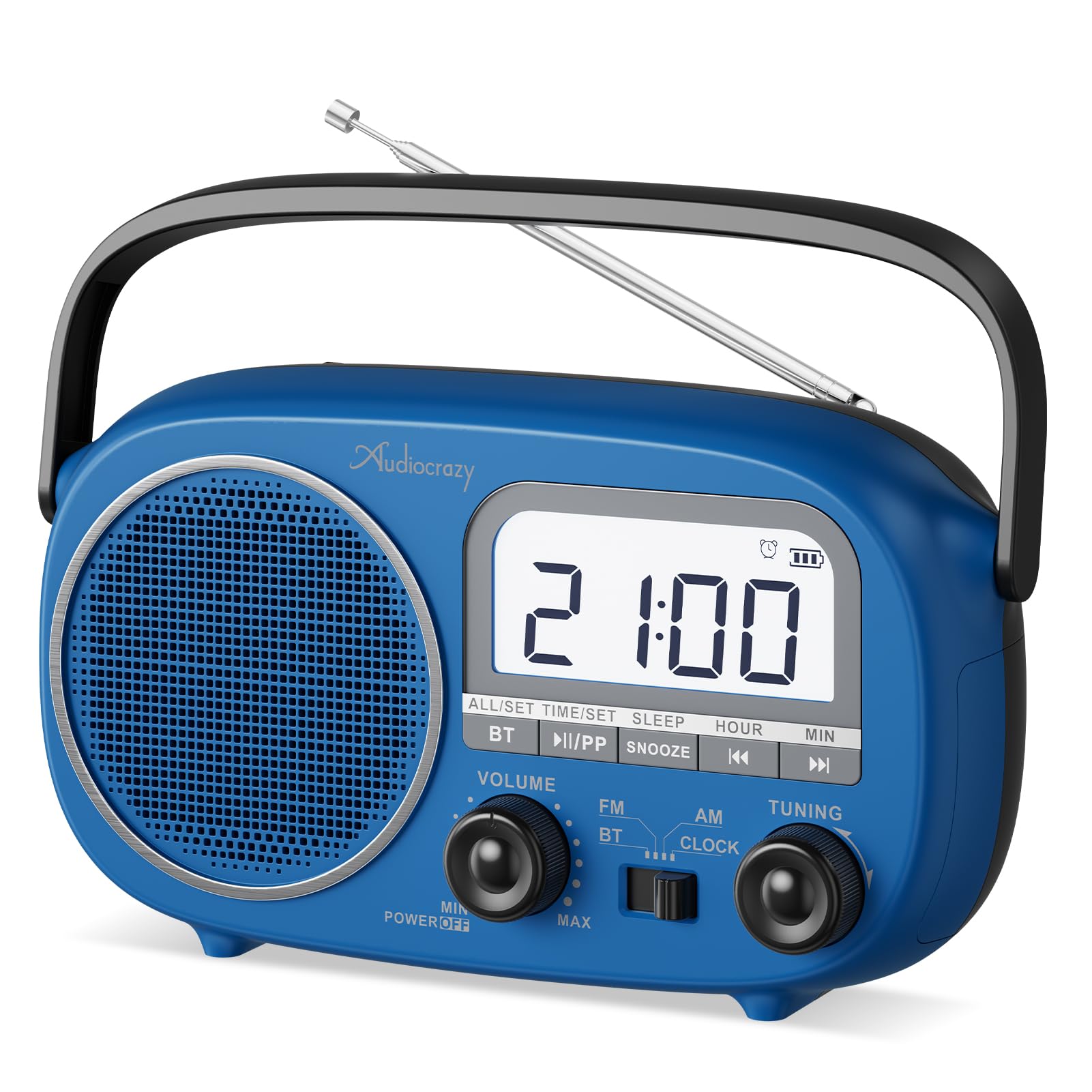 Audiocrazy Portable AM FM Rechargeable Radio with Best Reception, Digital Time/Station Display,AC Power or Battery Power Radio w