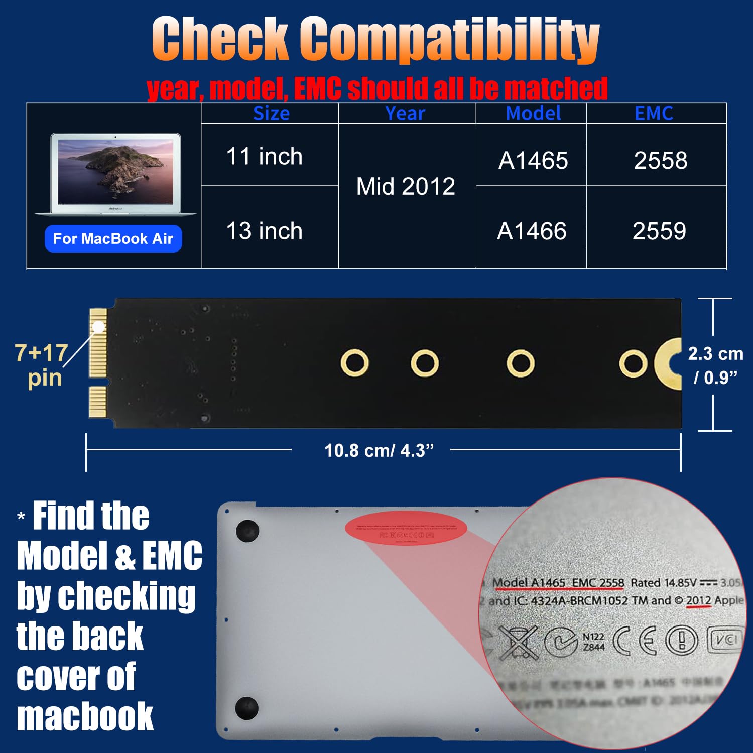 Bitsjour 512Gb Ssd Replacement For Apple Macbook Air Mid 2012 13'' A1466 Emc 2558, 11'' A1465 Emc 2559, 3D Nand Tlc Internal Har