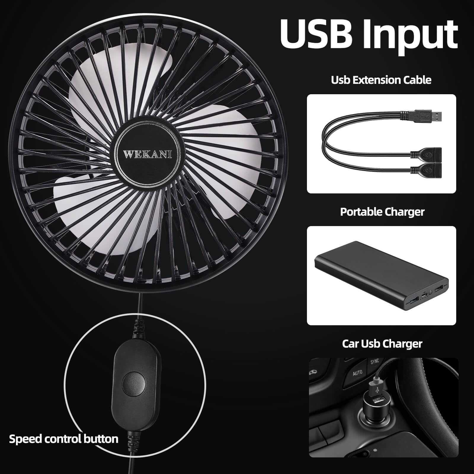 Wekani 2 Pack Golf Cart Fans For Golf Cart Accessories,3 Speed Settings Fit Ezgo Club Car Yamaha Models With Sturdy Clamp& Porta