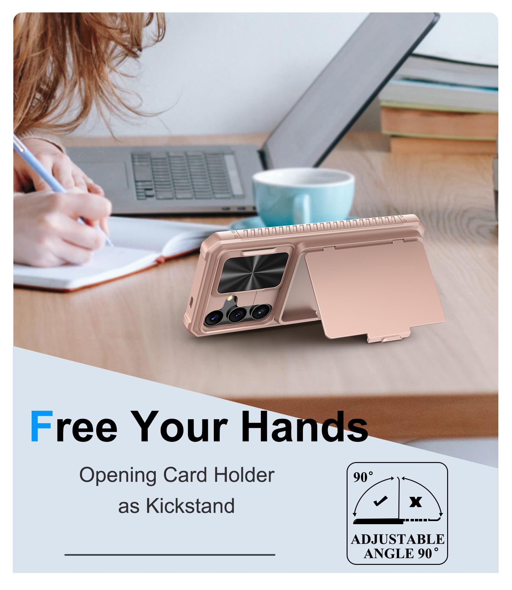 Bxyjy For Samsung Galaxy S24 Case Wallet, Built In Card Holder (4 5 Cards) & Slide Camera Protector & Kickstand, Military Grade