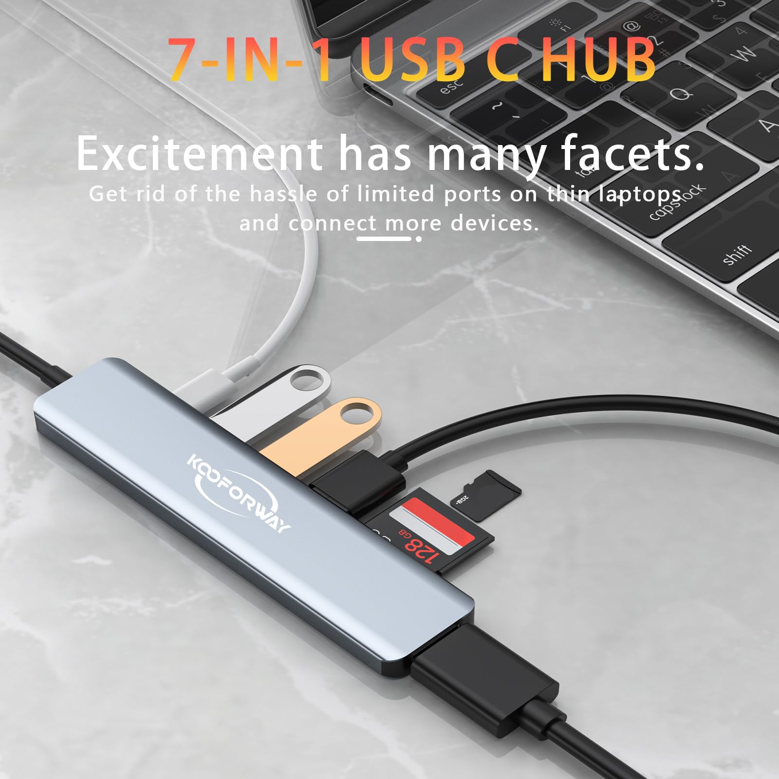 Usb C Laptop Docking Station,Kooforway Multiport Adapter 7 In 1 Type C Hub With Hdmi,Usb 3.0,Usb 2.0 * 2,Sd/Tf,100W Pd Charging