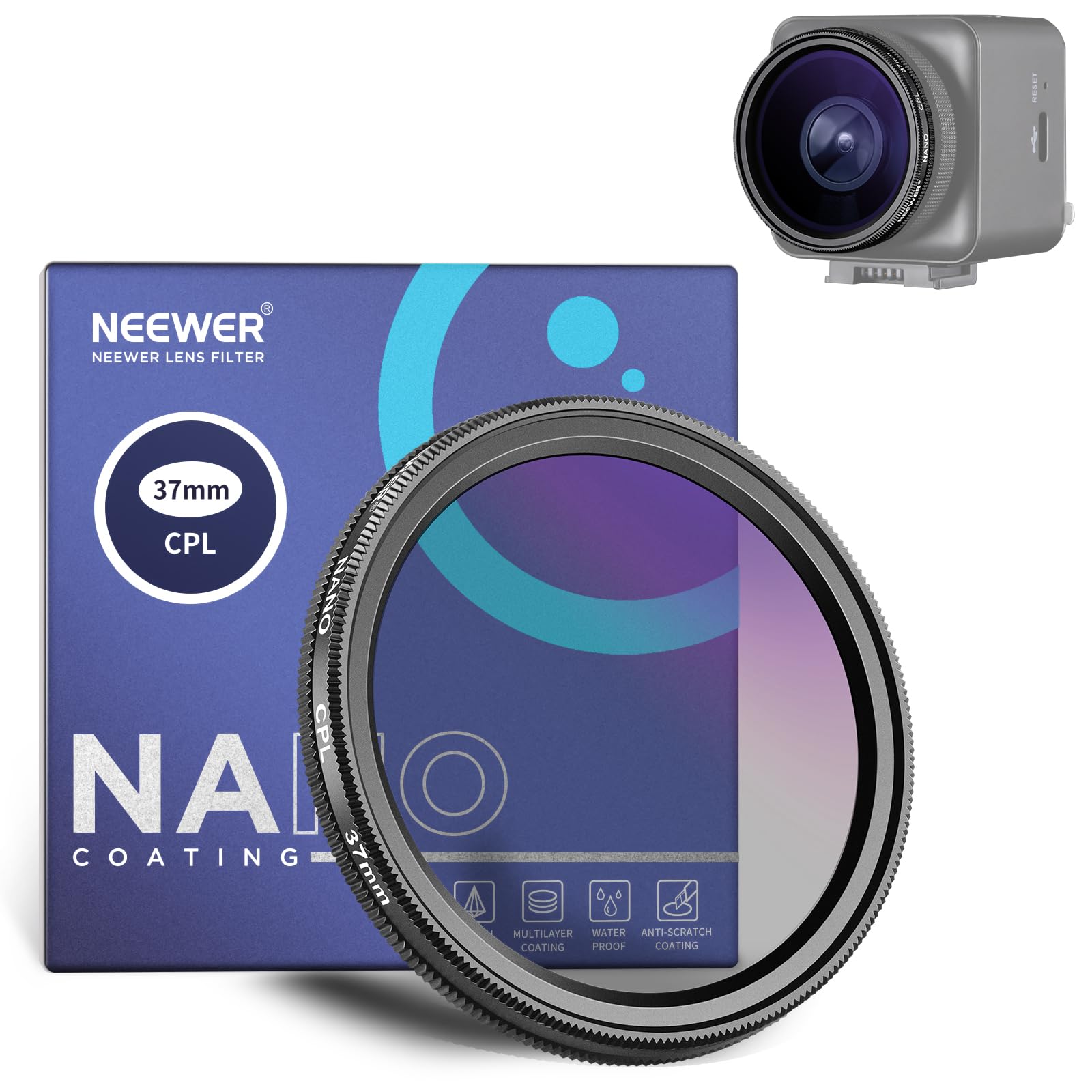 Neewer 37Mm Cpl Filter For Dash Cam Compatible With Vantrue E1 E2 E3 E1 Lite N4 Pro N5, Multi Nano Coated Hd Circular Polarizer