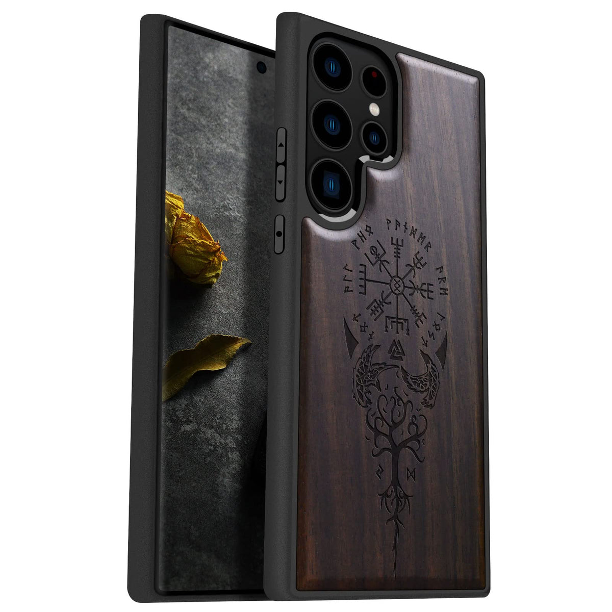 Carveit Wood Case For Galaxy S23 Ultra Case 2023 [Natural Wood & Black Soft Tpu] Shockproof Protective Cover Unique & Classy Woo