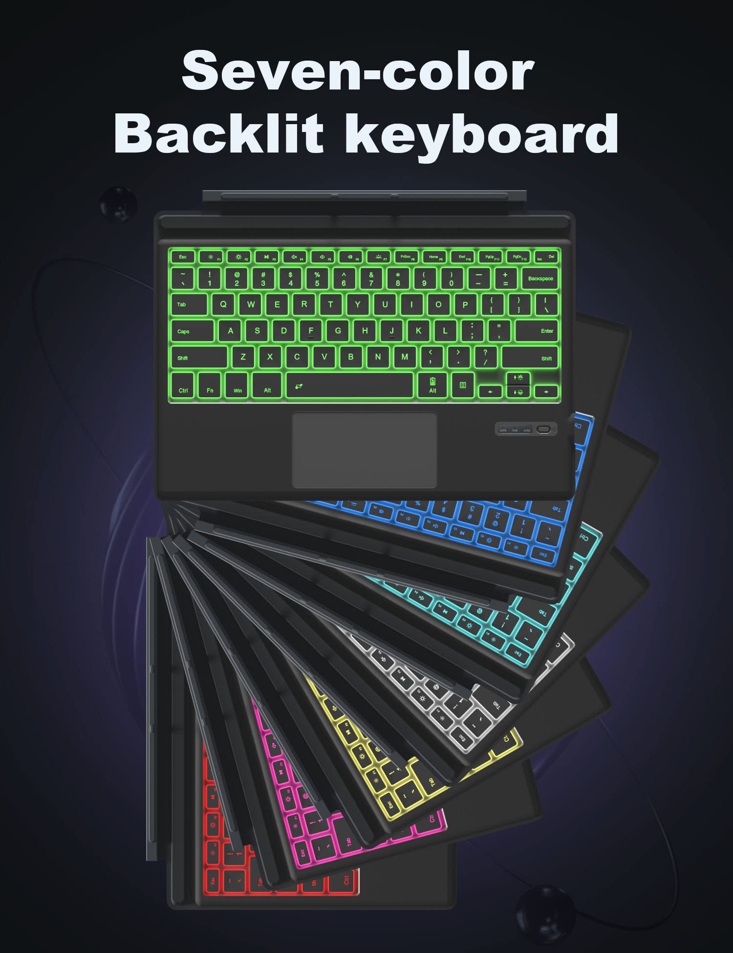 Tomsenn Surface Pro 7 Keyboard, Bluetooth 5.1, 7 Color Backlit Touchpad, Compatible With Surface Pro 7/7+/6/5/4/3