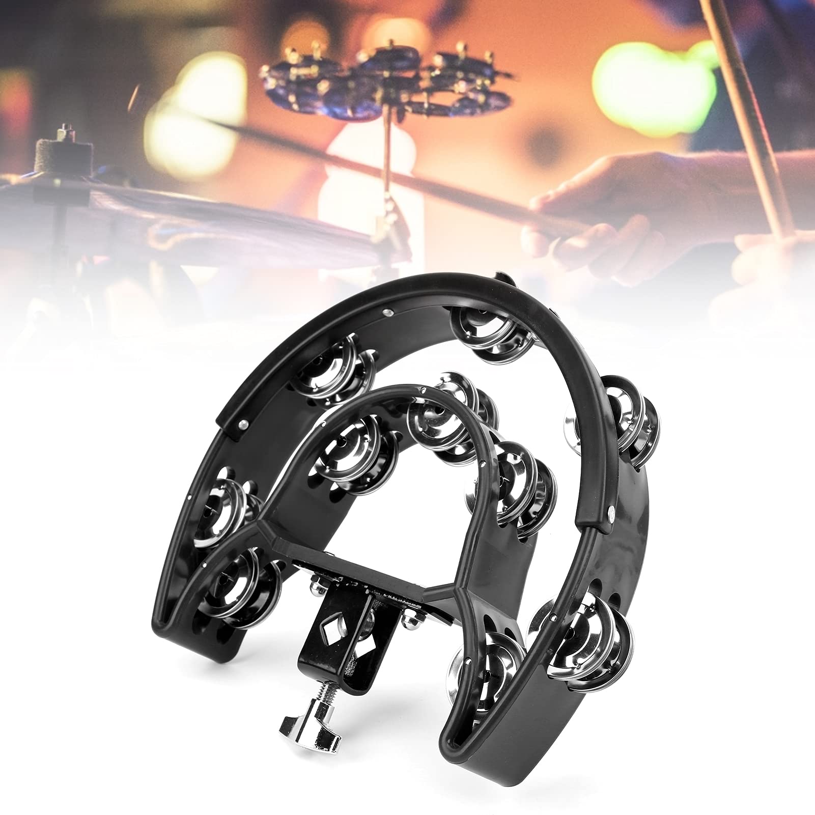 Ubersweet Half Moon Tambourine, Delicately Polished High Strength Environmentally Friendly Double Row Metal Jingles Durable for 