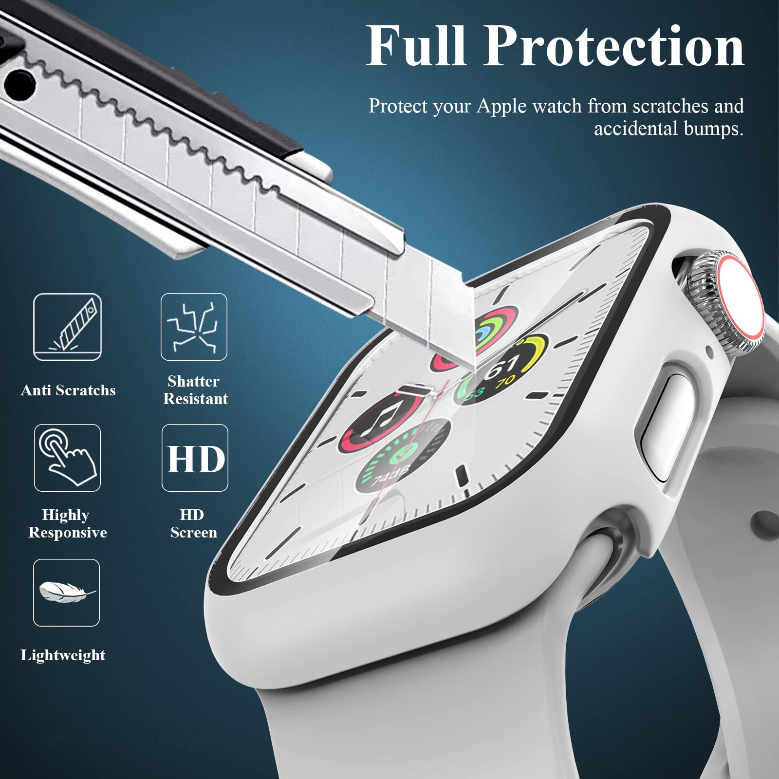 Ewuonu 3 Pack Case Compatible With Apple Watch Se Series 6/5/4 40Mm With Tempered Glass Screen Protector, Hard Pc Full Coverage Ultra Thin Hd Bumper Protective Cover For Iwatch 40Mm, Black/White/Red