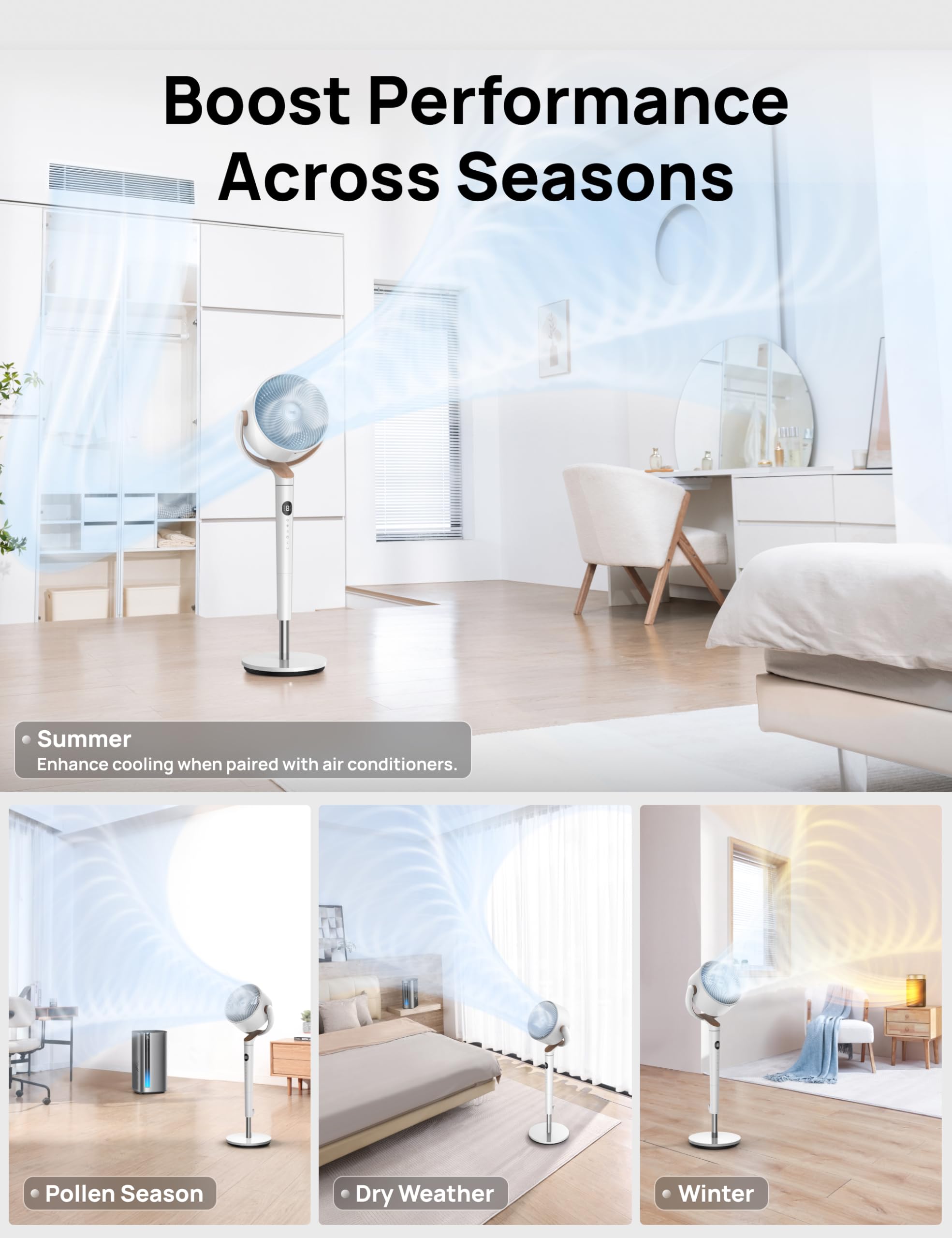 Dreo Fan For Bedroom, 120 Oscillating Standing Fan, Quiet Floor Fan With Dc Motor, Pedestal Fan For Room, 8 Speeds, 3 Modes, 20D