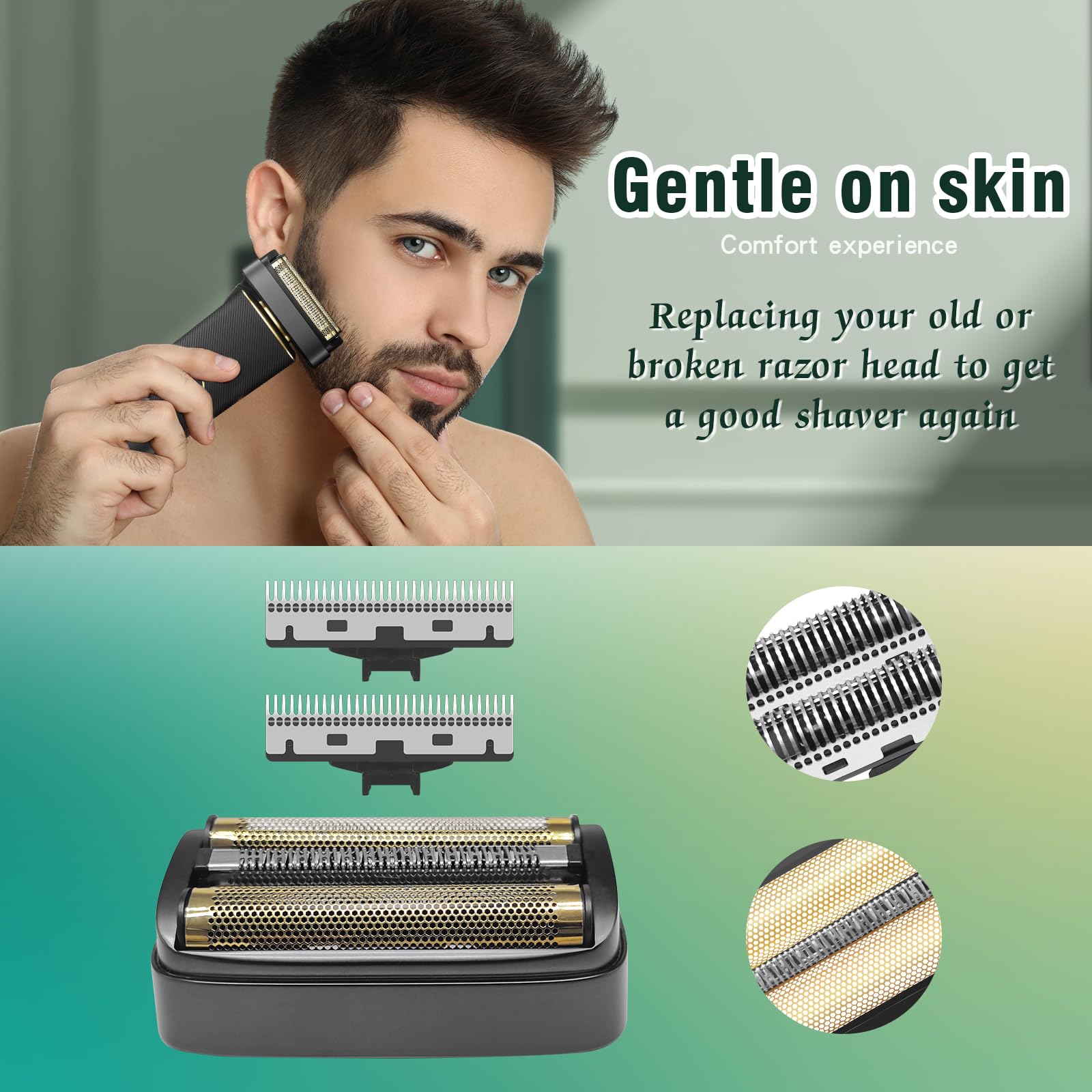 2 Pack Shaver Replacement Foil & Inner Cutters Compatible With Andis 17300 Resurge Electric Shaver,Black