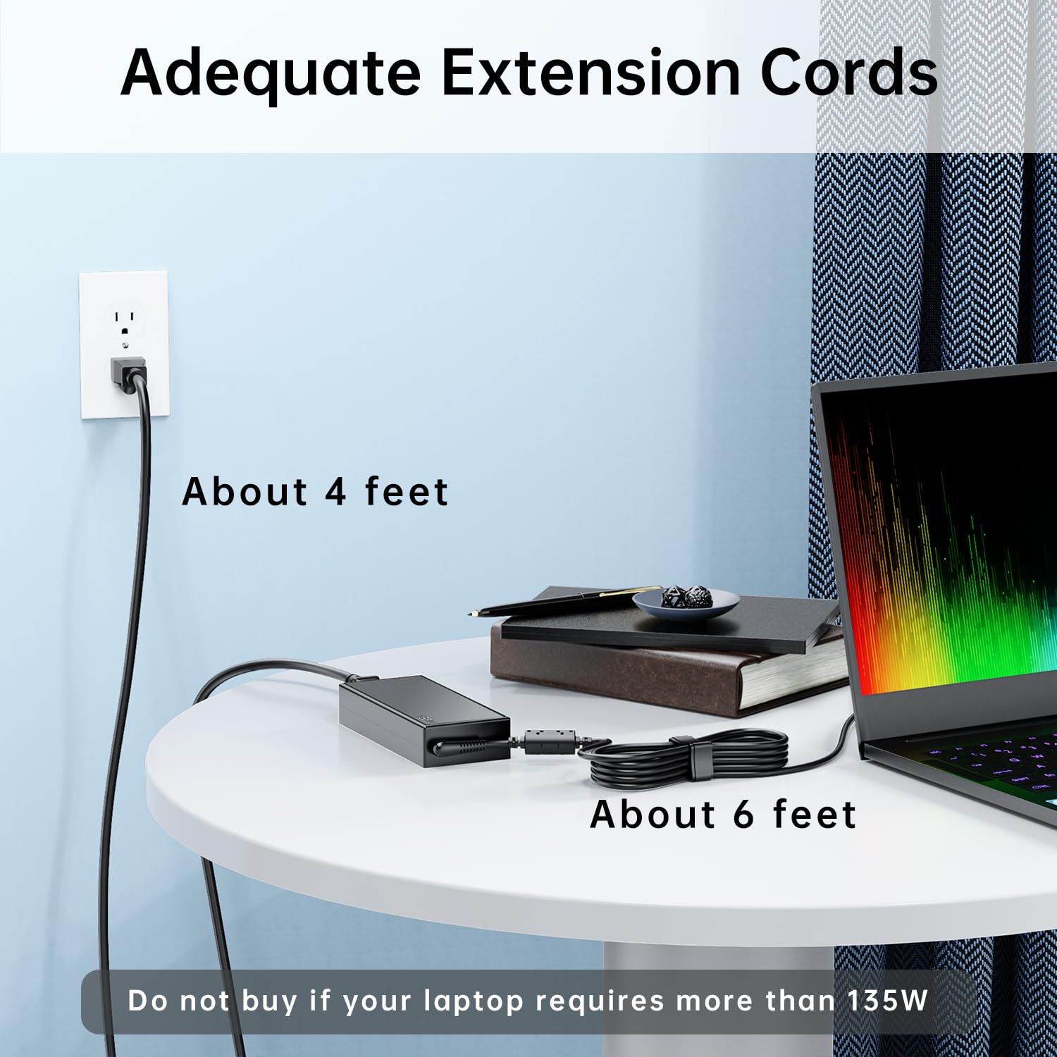 135W Laptop Charger For Lenovo Thinkpad X1 Extreme 135W Ac Adapter Slim Tip 4X20E50558, Ideapad Gaming L340 3 15 Laptop