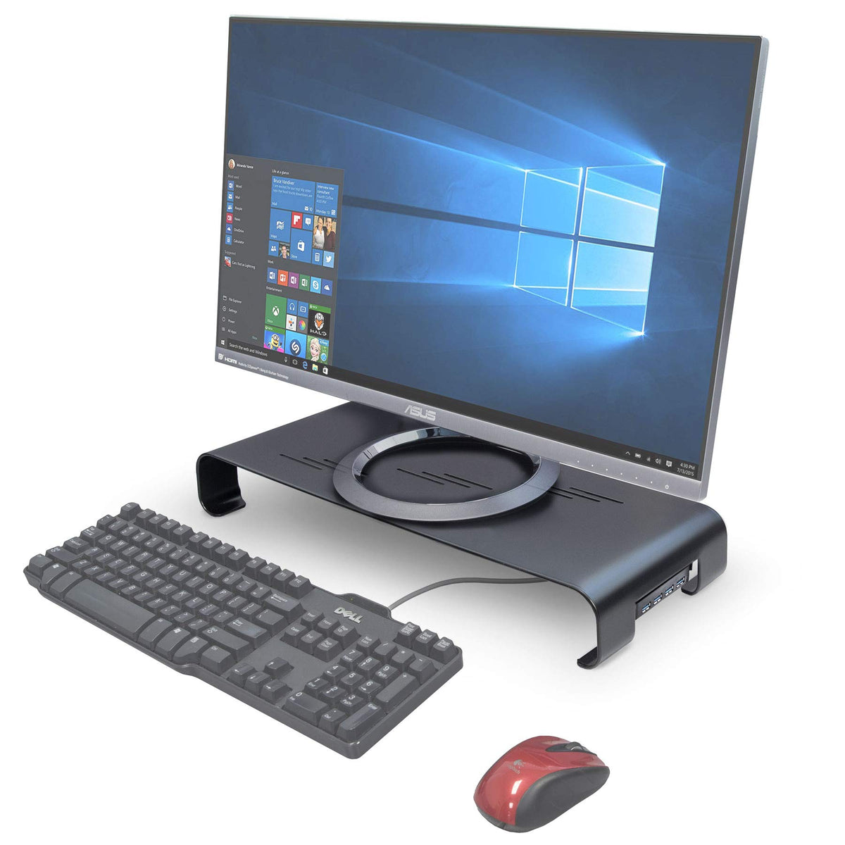 Syba Monitor Stand Riser for Computer, Laptop, Printer, Notebook and All Flat Screen Display with 19' platform and 3' height With USB 3.0 Hub, Black