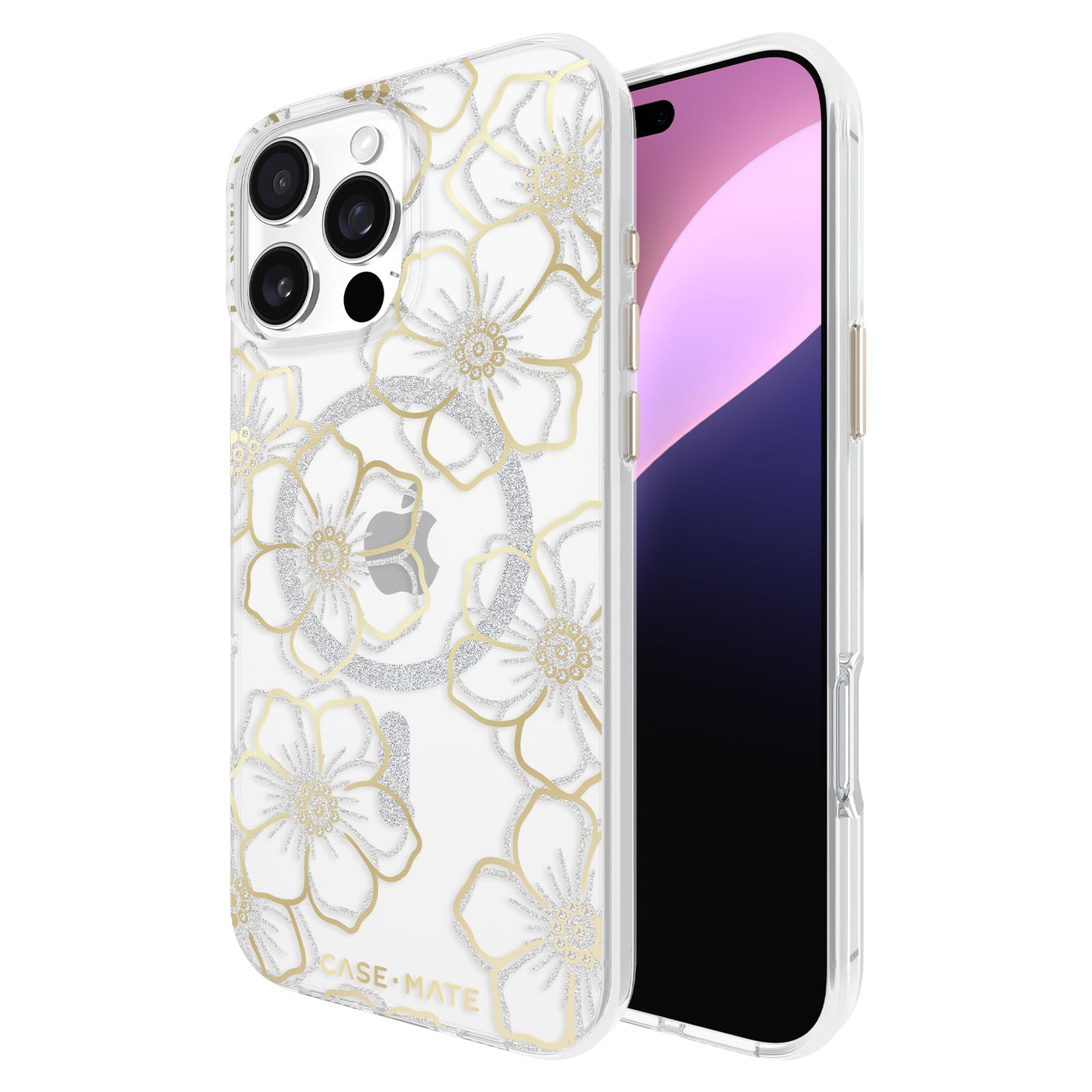 Case Mate Iphone 16 Pro Max Case [Compatible With Magsafe]   Sparkly Floral Phone Case With 12Ft Drop Protection   Premium Magne